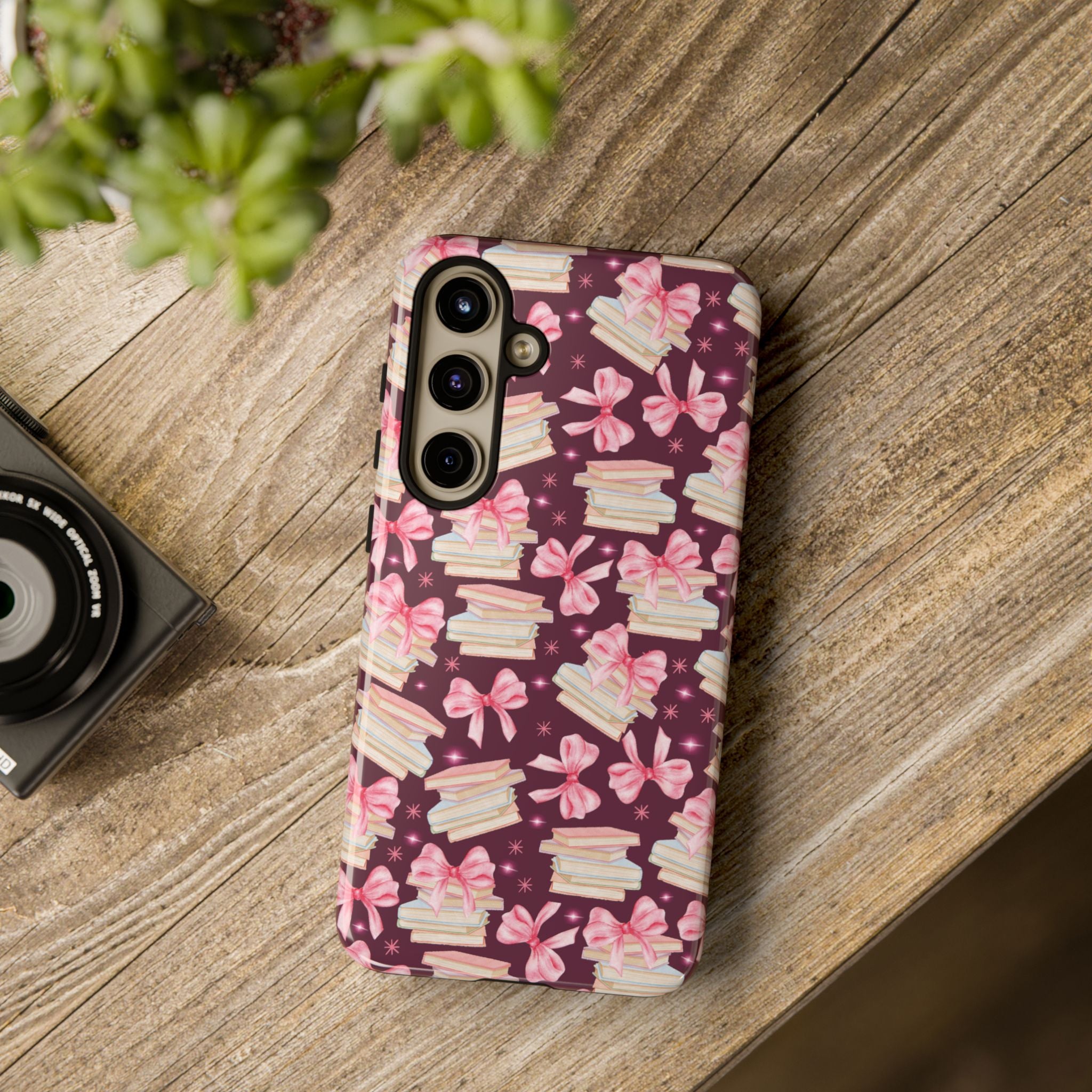 Coquette Pink Bows & Books Phone Case for iPhone 17 and Samsung, Pixel | Stylish Protective Cover Gift for Her Perfect for Floral Lover