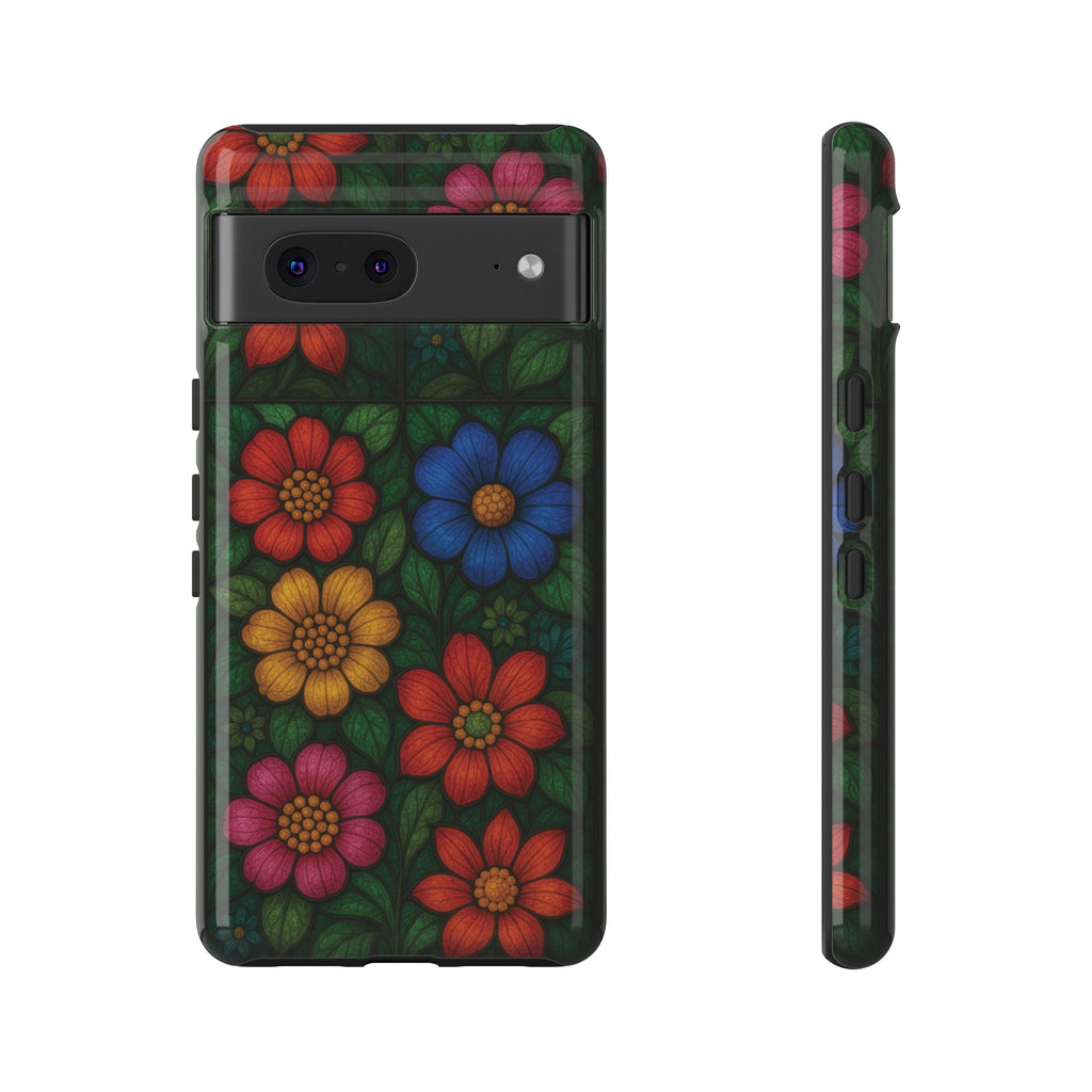 Coque de téléphone effet vitrail floral lumineux Art abstrait coloré, Étui de protection esthétique pour iPhone, Samsung et Google, Idée cadeau unique pour maman