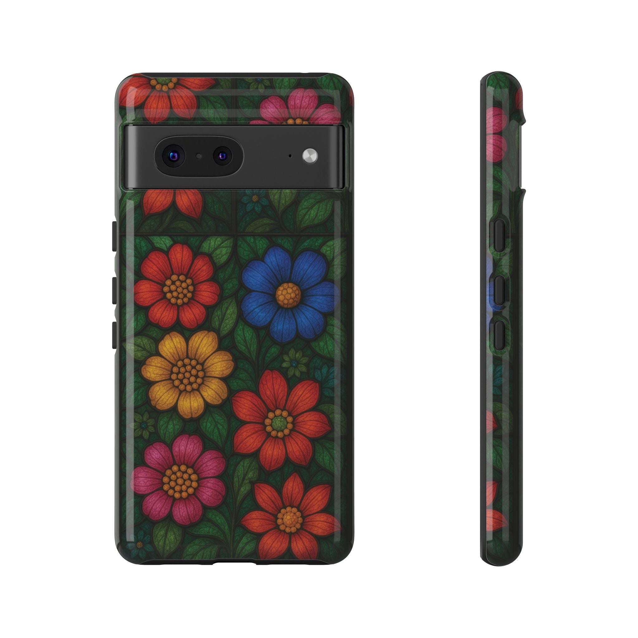 Bright Floral Stained Glass Illusion Phone Case Colorful Abstract Art, Aesthetic Protective Cover for iPhone, Samsung & Google, Unique Gift Idea Mom