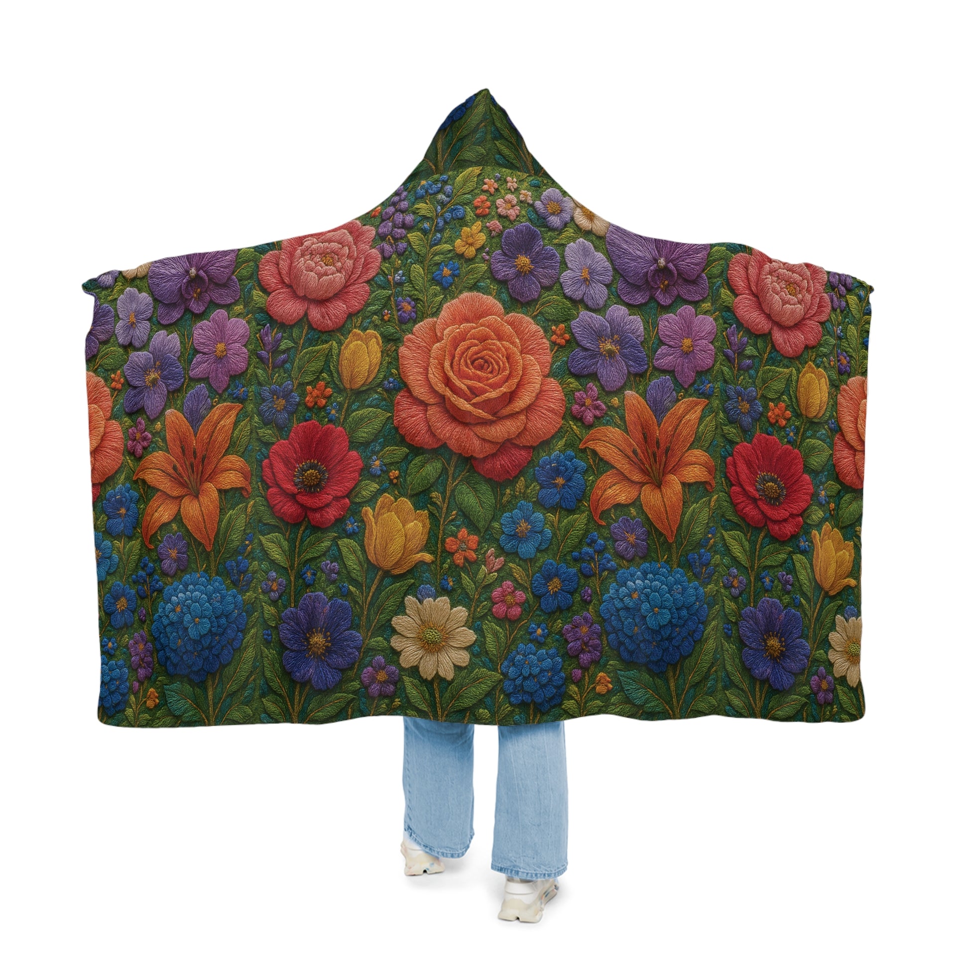 Bright 3D Illusion Flower Hooded Blanket – Ultra-Soft Wearable Throw with Vibrant Floral Art, Cozy Warm Snuggle Gift for Adults & Kids