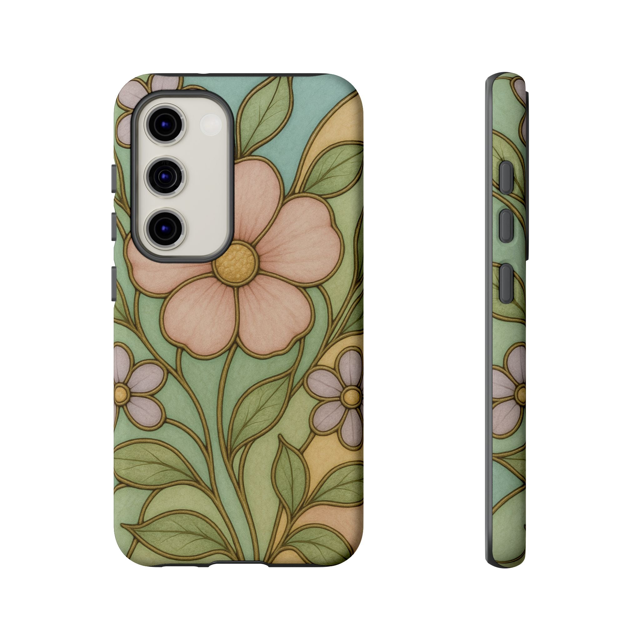 Pastel Pink, Yellow Stain Glass Illusion Floral Phone Case  Romantic Cottagecore Aesthetic, Soft Botanical Design, Protective Gift for Her, Fits iPhone & Samsung Models