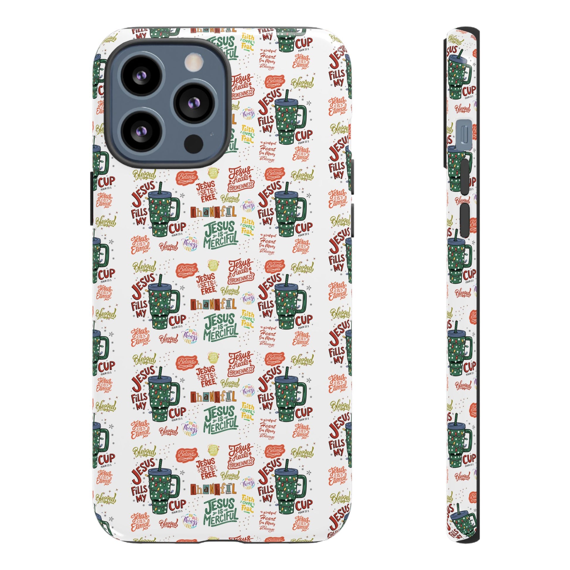 Jesus Fill My Cup Phone Case Cute Floral Design in Red, Pink, Blue – Aesthetic Protective Case for iPhone and  Android