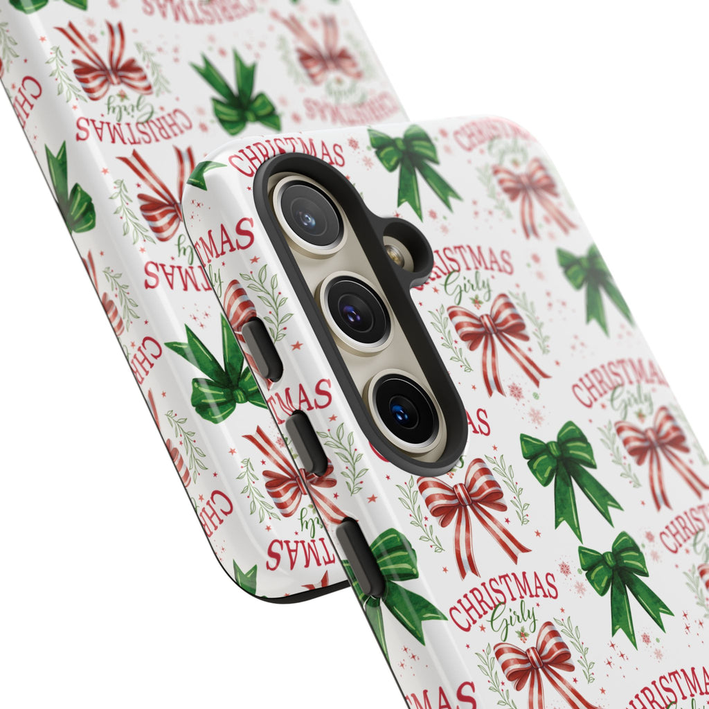 Girly Christmas Coquette Bows Pastel Phone Case for iPhone 17 16 15 23 Samsung, and Pixel | Stylish Protective Cover Gift for Her Perfect for Floral Lover