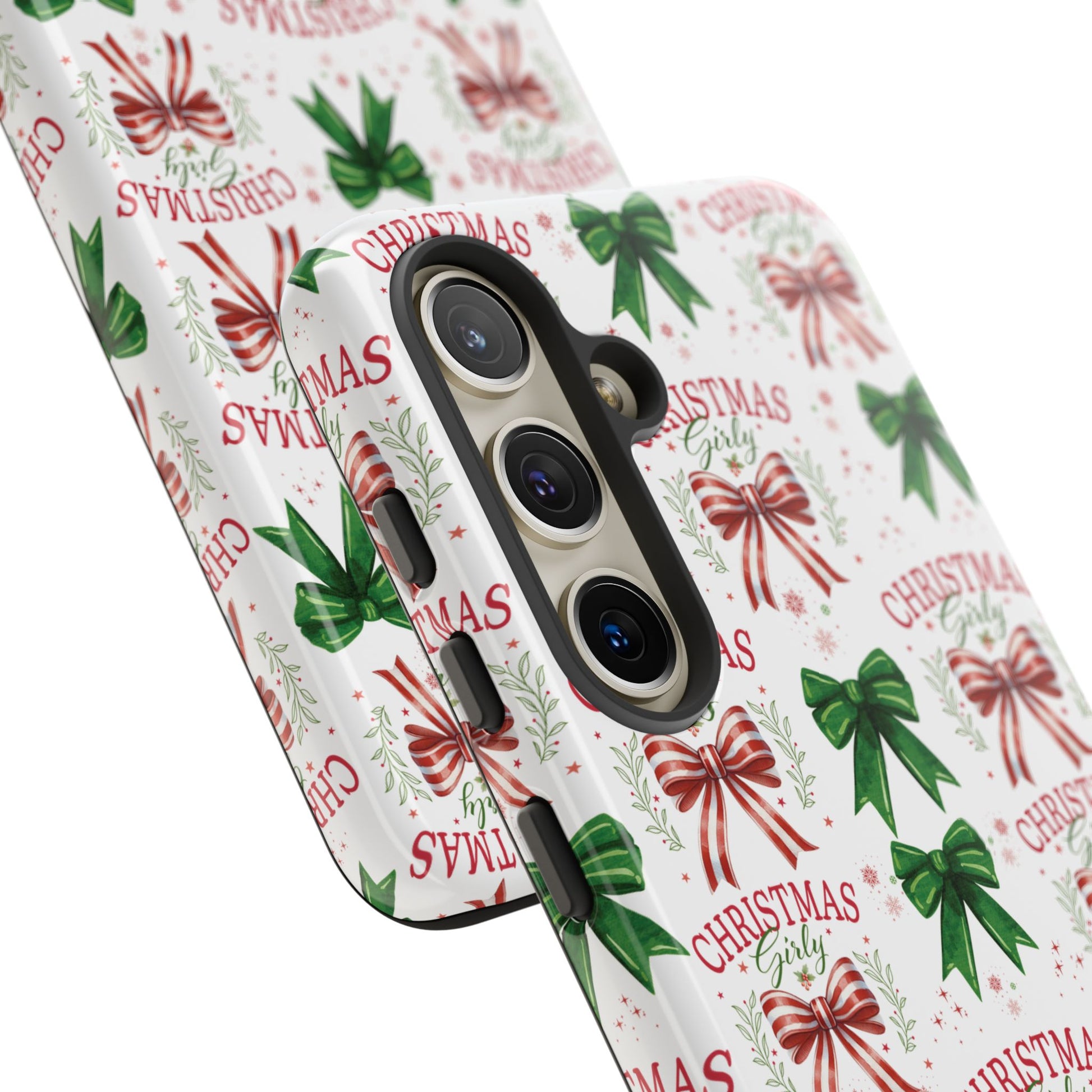 Girly Christmas Coquette Bows Pastel Phone Case for iPhone 17 16 15 23 Samsung, and Pixel | Stylish Protective Cover Gift for Her Perfect for Floral Lover