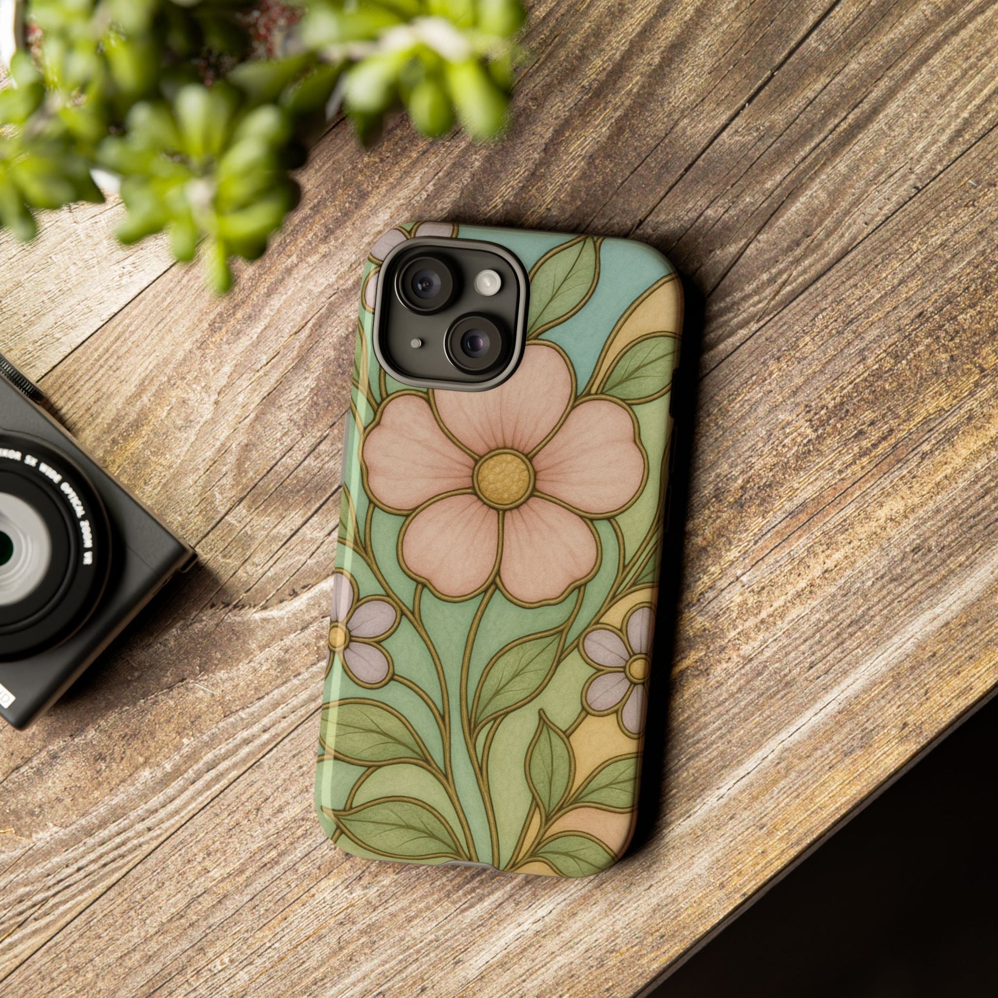 Pastel Pink, Yellow Stain Glass Illusion Floral Phone Case  Romantic Cottagecore Aesthetic, Soft Botanical Design, Protective Gift for Her, Fits iPhone & Samsung Models