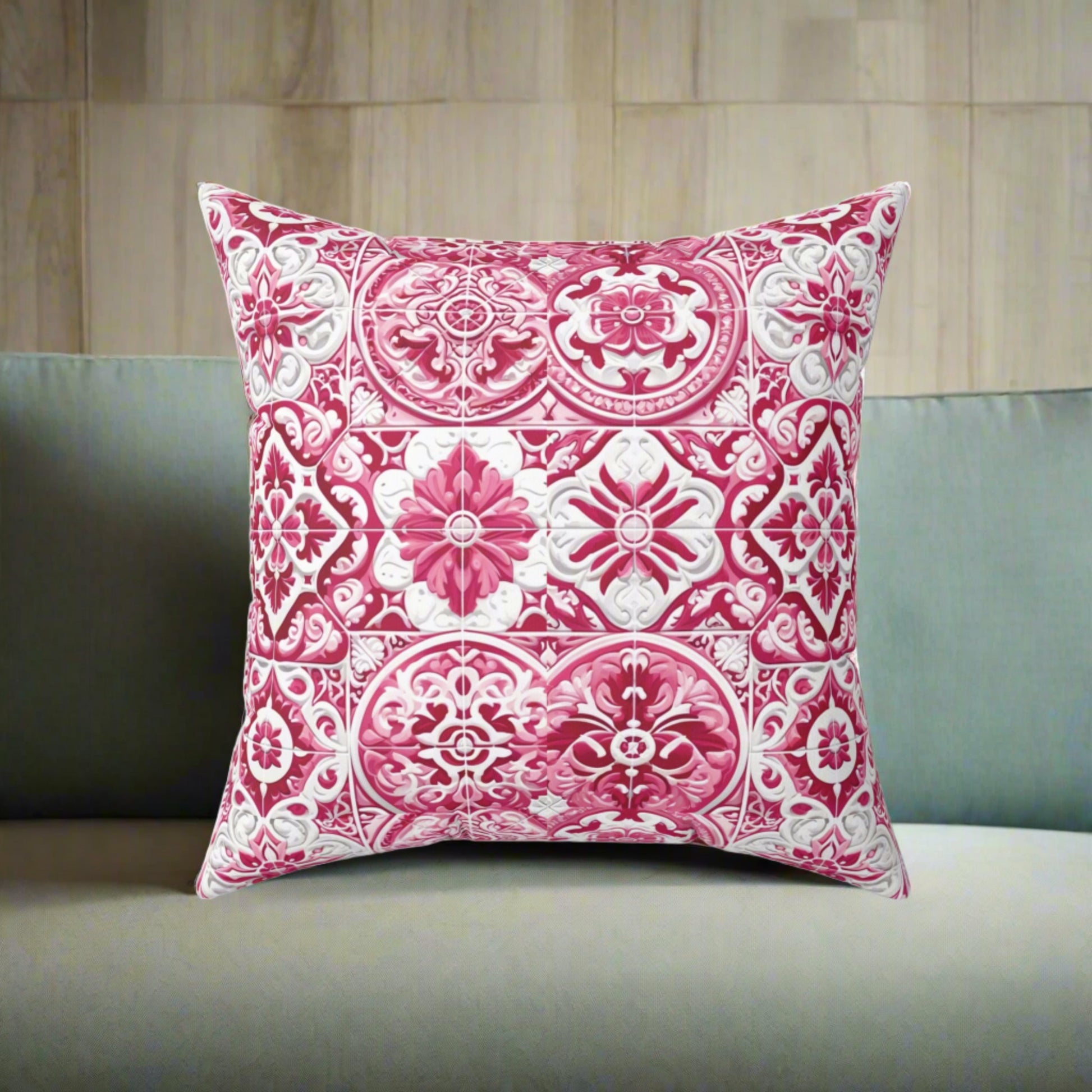 Housewarming Pink and White Mediterranean Tile Design Square Decorative Pillow Elegant Home Accent Home Decor | Premium Quality, Soft, and Durable | Perfect for Couch, Bed, or Chair | Elegant Bedrooms Pillow Gift New House, Bridal Shower Gift - MRSBYVALLE