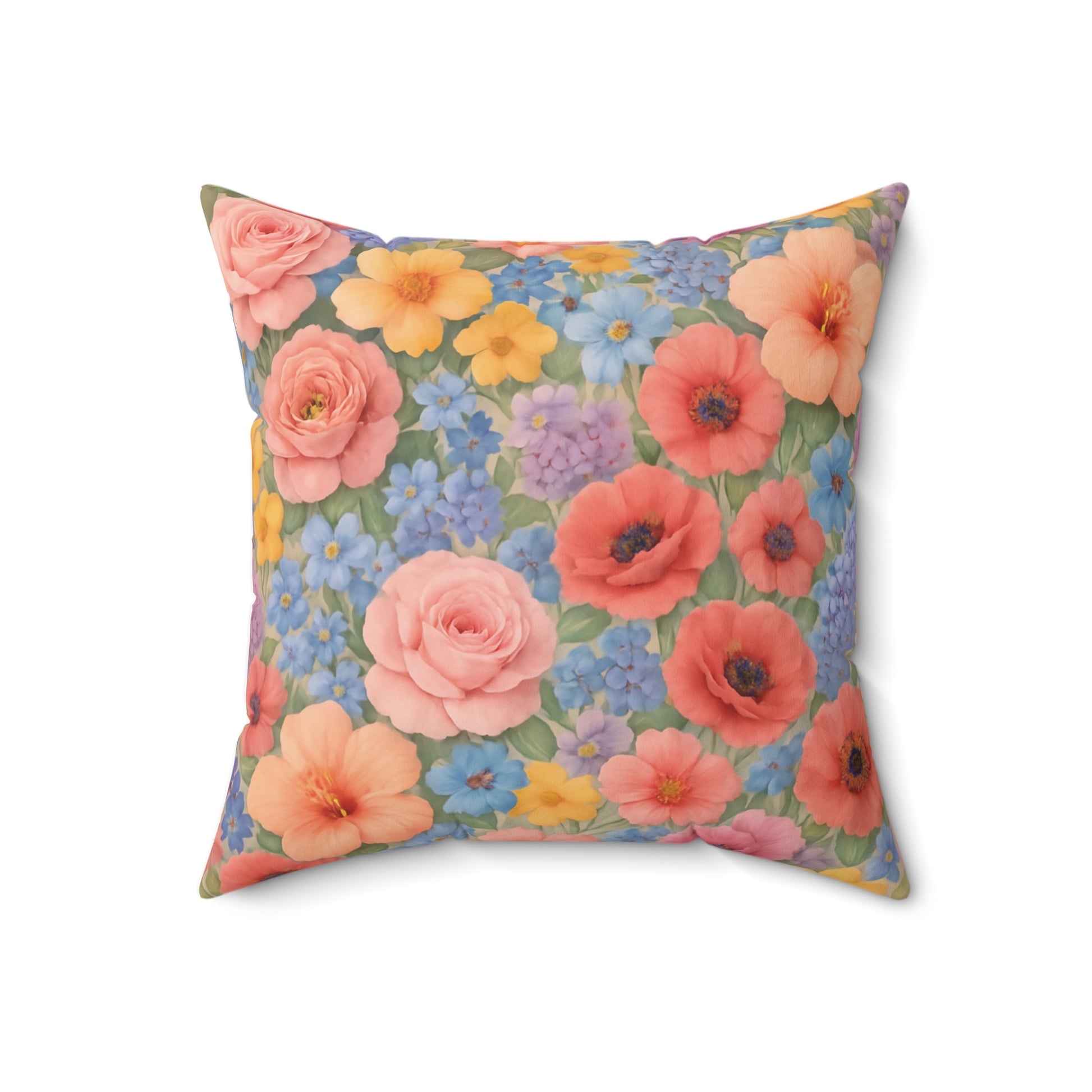 Luxury Floral Square Pillow – Colorful Botanical Print for Home Decor, Add Cozy Elegance to Your Living Room, Bedroom, or Reading Nook