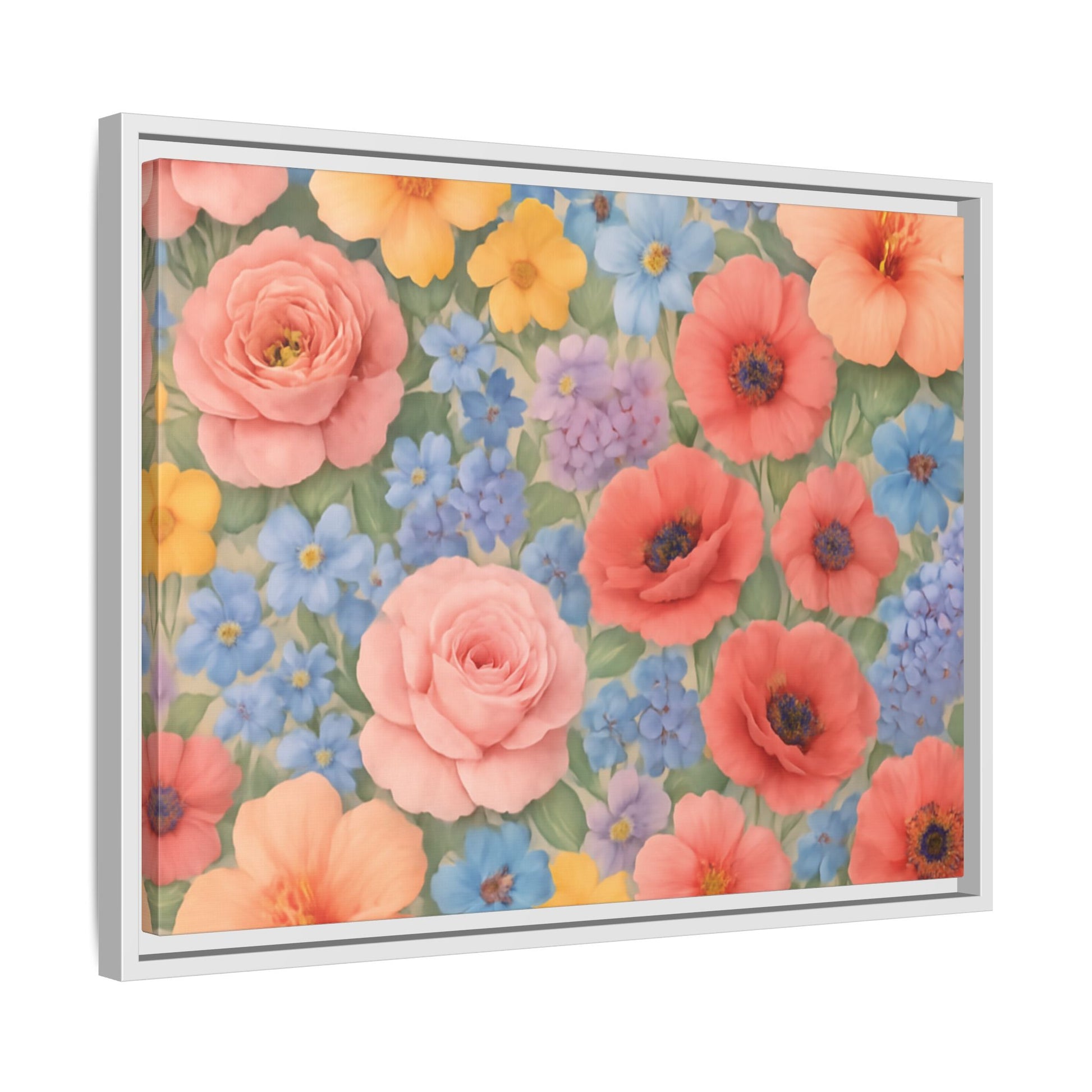 Luxury Framed Floral Canvas – Bold Multi-Color Botanical Wall Art, Elegant Nature-Inspired Accent for Living Room, Bedroom, or Office Décor Gift for Mom