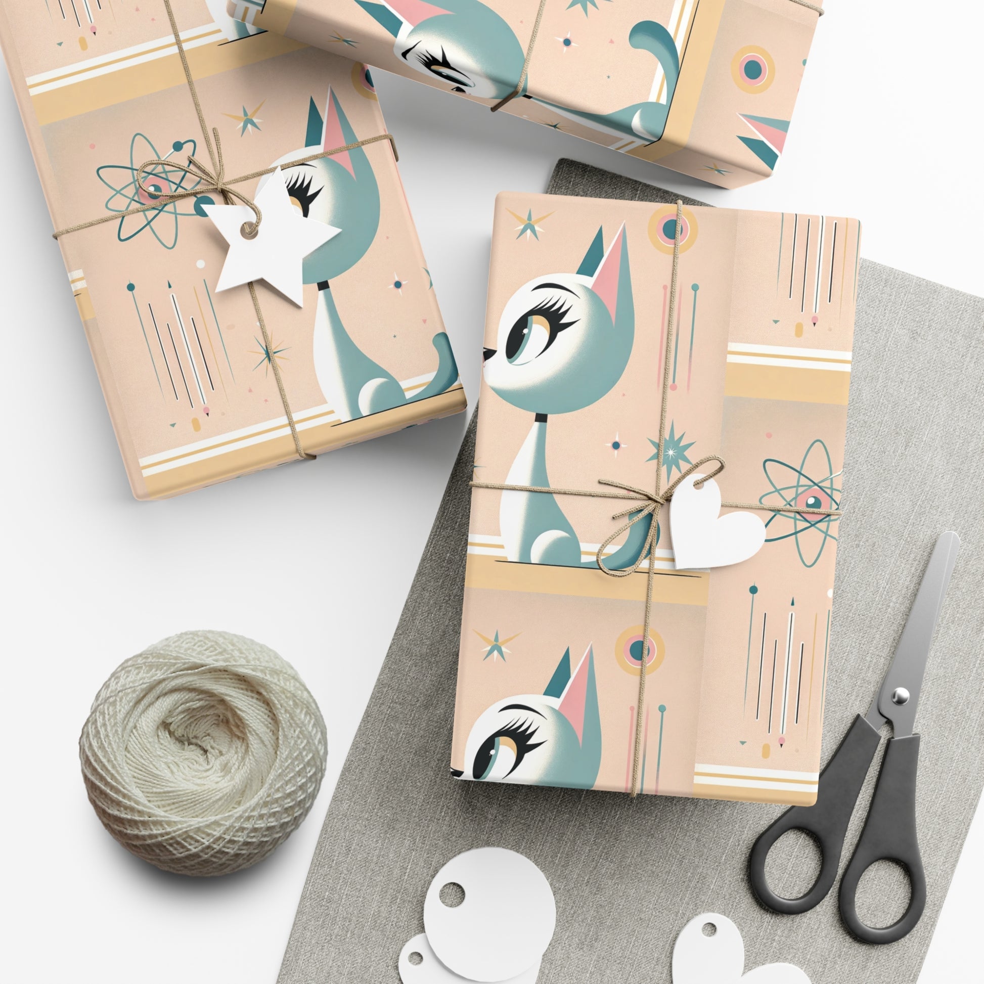 Atomic Pastel Cat 3D Illusion Wrapping Paper Cat Lover Gift Wrap it's Perfect for Weddings, Bridal & Baby Showers Eco-Friendly, Vibrant Design in Matte/Satin, All Occasion.