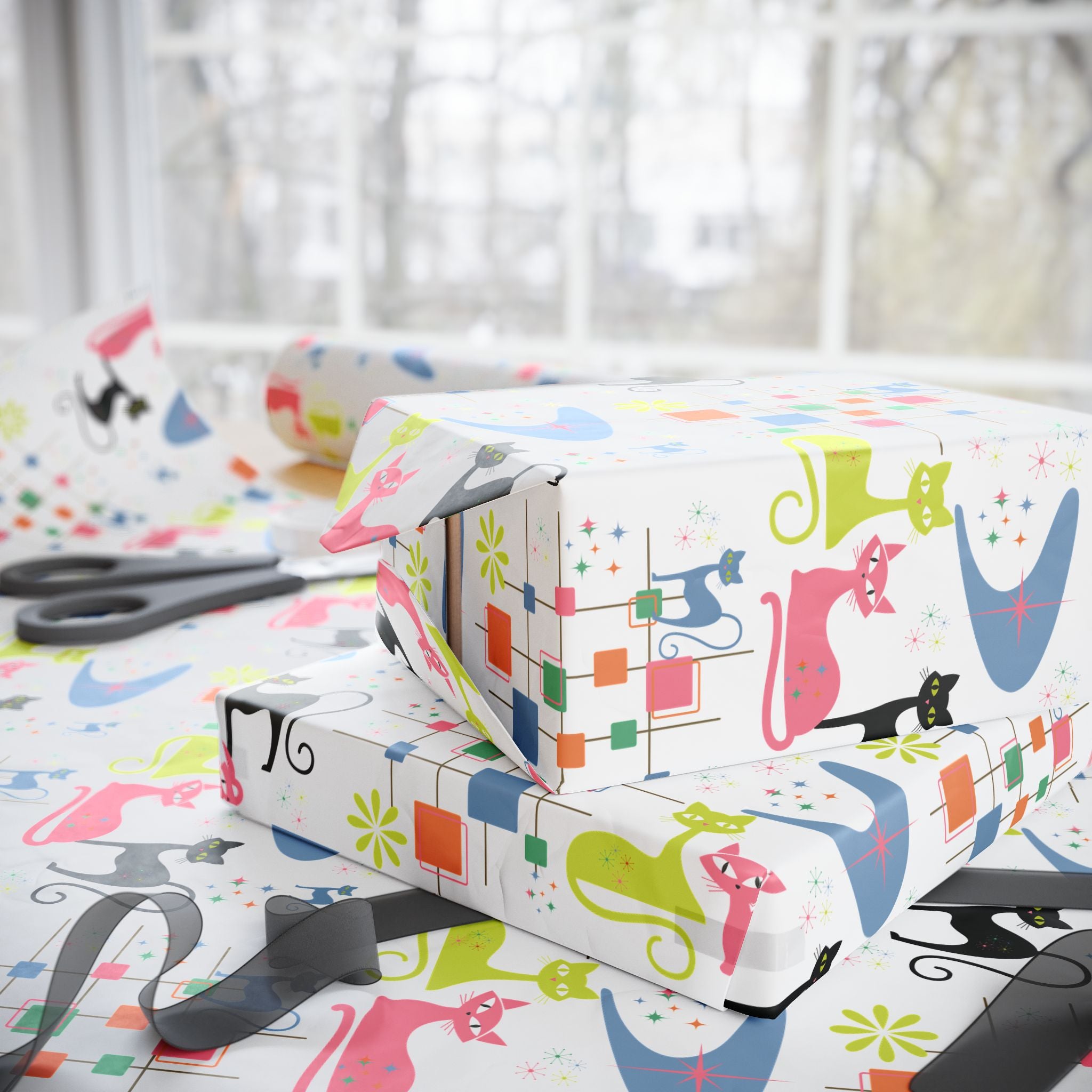 Atomic Kitty Retro Wrapping Paper — Retro Cat Gift Wrap