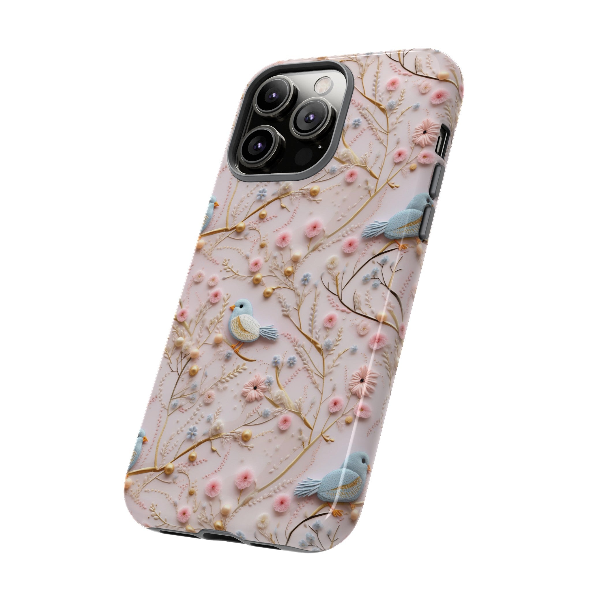 3D Birds Elegant Faux Flowers Phone Case Stylish & Durable for iPhone Samsung Gift iPhone 15, 14, 13 Samsung Pixel Gift for Mom Accessory Gift for Her