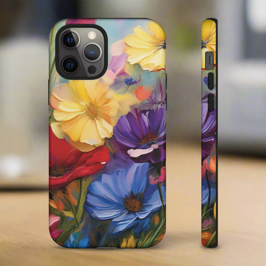 Phone case with colorful floral design on a white background