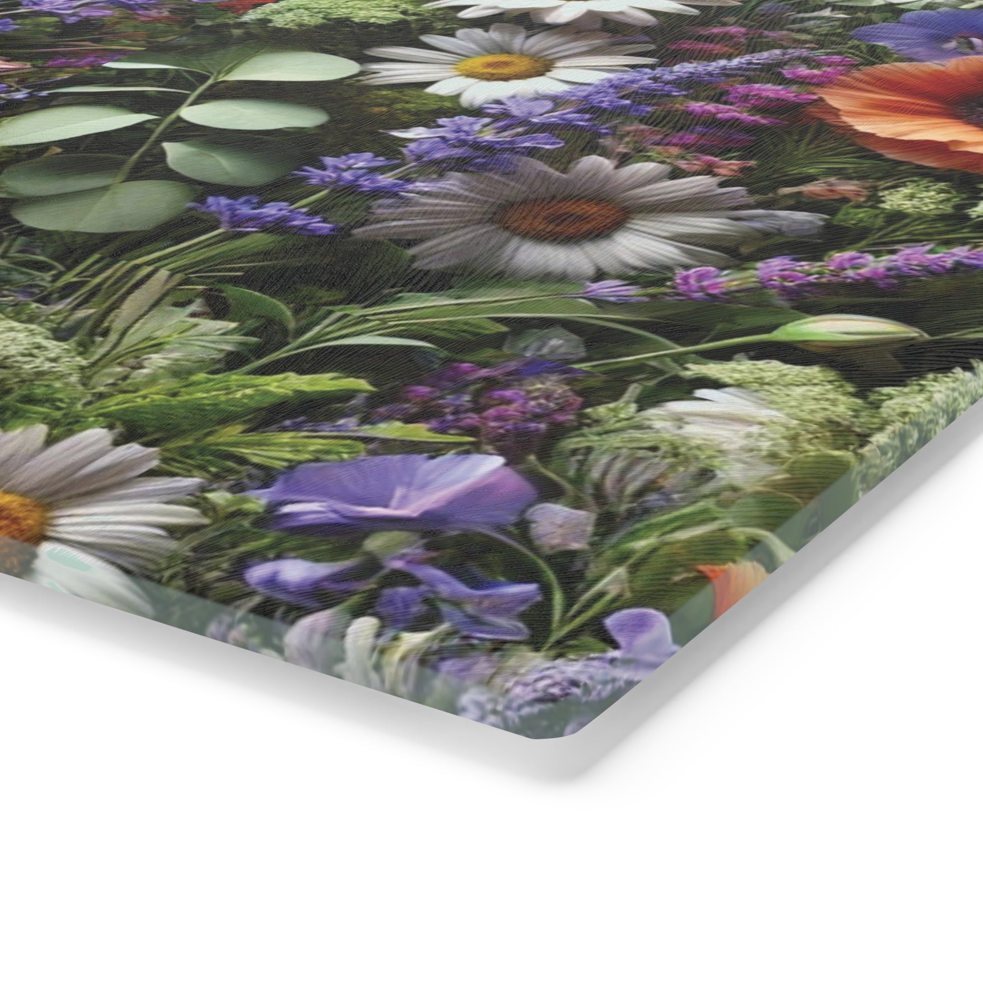 Boho Wildflowers Cutting Board - Durable Glass Kitchen Decor, Vibrant Floral Design, Perfect for Chopping, Serving, or Gifting - MRSBYVALLE