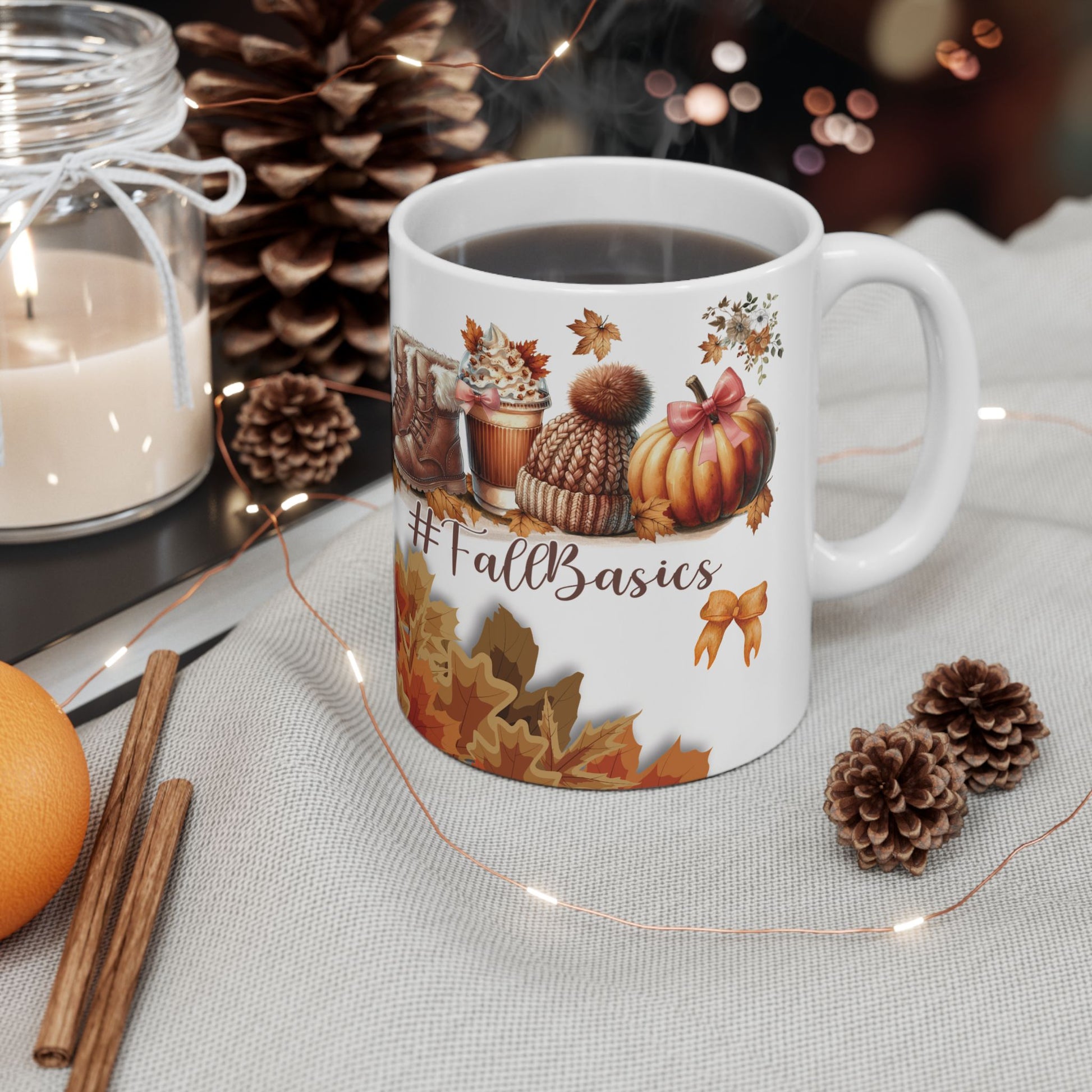 Fall Basic 11oz & 15oz Coffee Mugs – Autumn Leaves, Cozy Vibes, Perfect for Pumpkin Spice & Fall Lovers Dishwasher Safe, Microwave Friendly, Seasonal Mug Gift for Home & Office Morning Brew - MRSBYVALLE