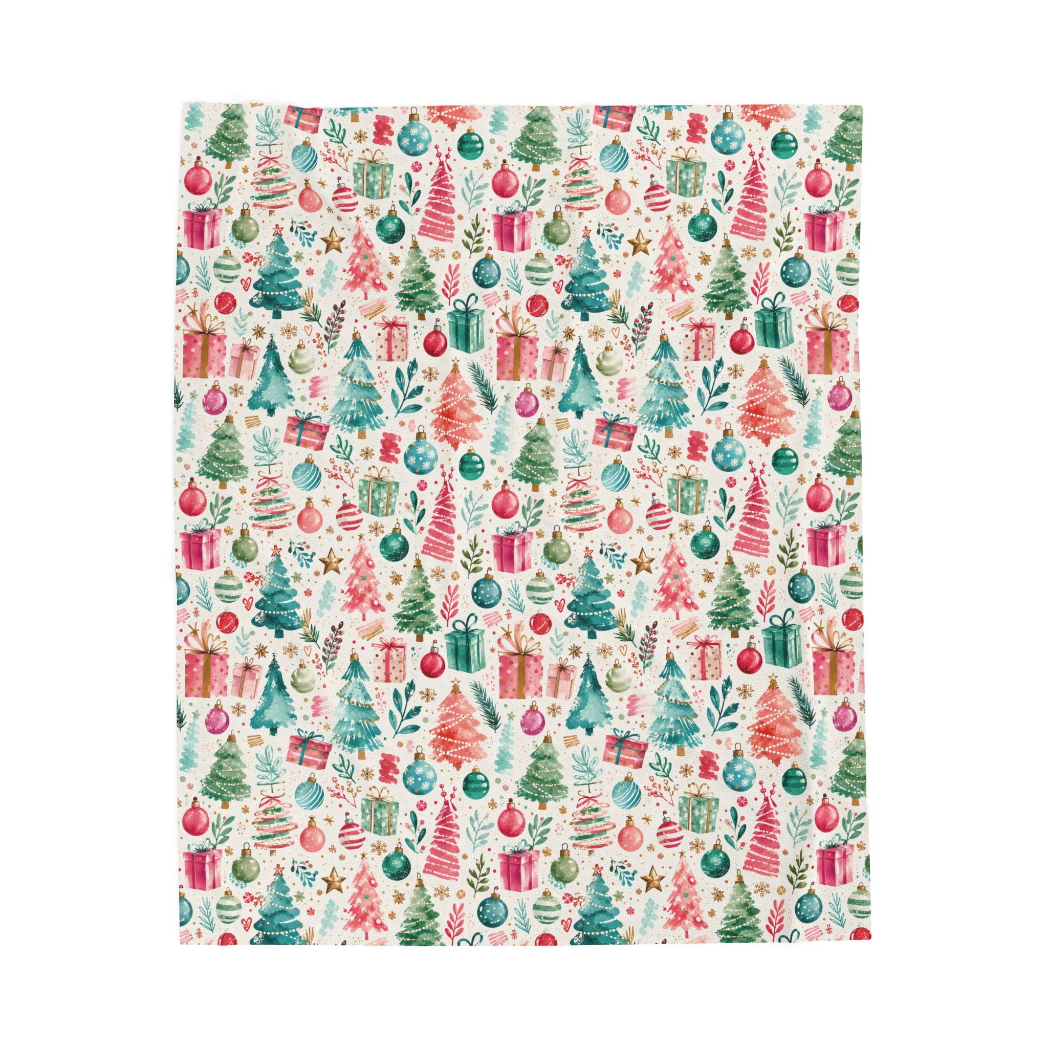 Christmas Tree & Ornaments Velveteen Plush Blanket — Festive Holiday Throw
