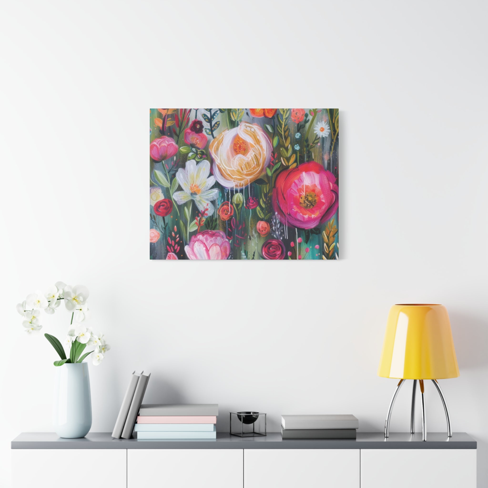 Watercolor Boho Floral Wall Art Matte Canvas Stretched, Vibrant Botanical Design, Perfect for Living Room, Bedroom, or Office Decor, Adds a Stylish Touch to Any Space - MRSBYVALLE