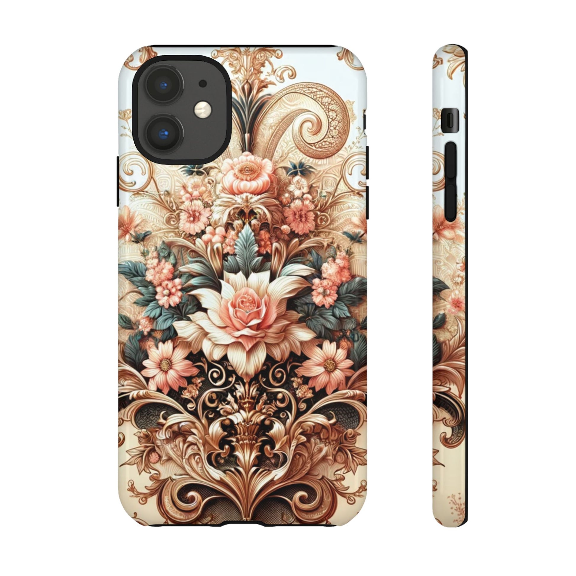 Gold Design Luxury Phone Tough Case Floral Elegant Durable Stylish for Modern Devices iPhone 17, 16, 15, Samsung iPhone Samsung Accessory Gift for Her