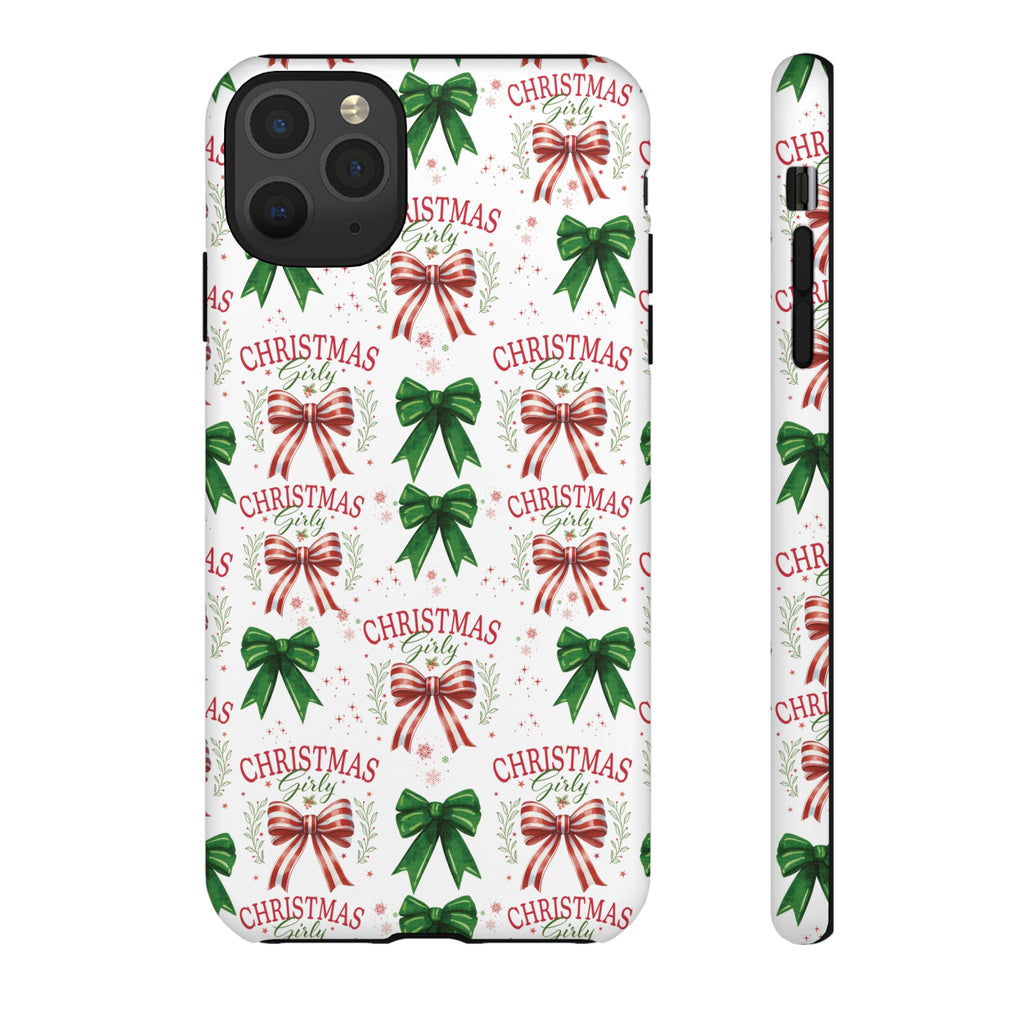 Girly Christmas Coquette Bows Pastel Phone Case for iPhone 17 16 15 23 Samsung, and Pixel | Stylish Protective Cover Gift for Her Perfect for Floral Lover