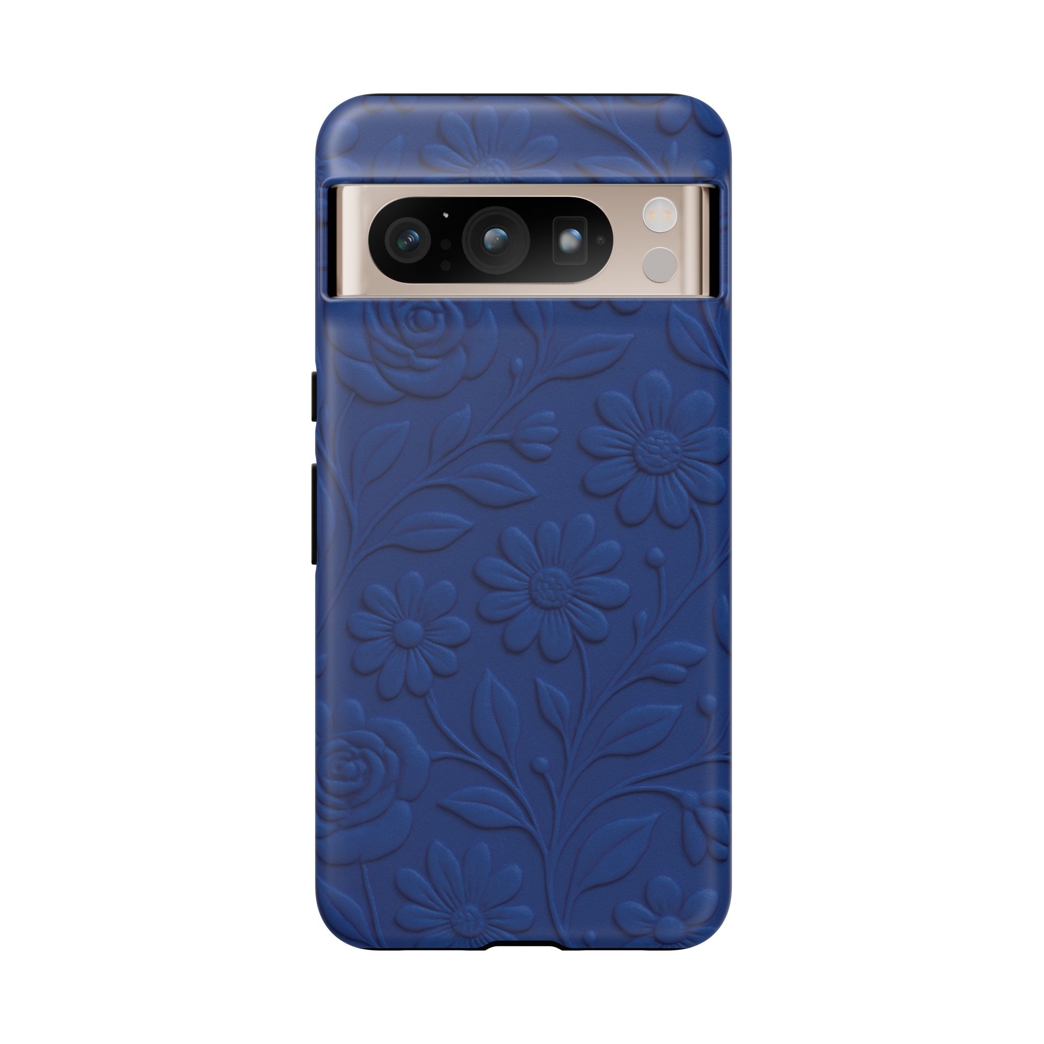 3D Illusion Floral Cobalt Blue Phone Case Elegant Raised Flower Design, Seamless Textured Look, Durable & Stylish Protection for iPhone and Android Models Fits iPhone & Samsung Models