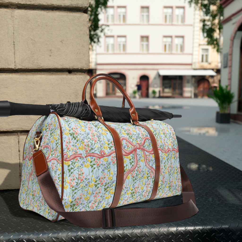 Sac de Voyage Imperméable à Fleurs Roses et Nœuds Roses et Bleu Glacier, Idéal Comme Cadeau