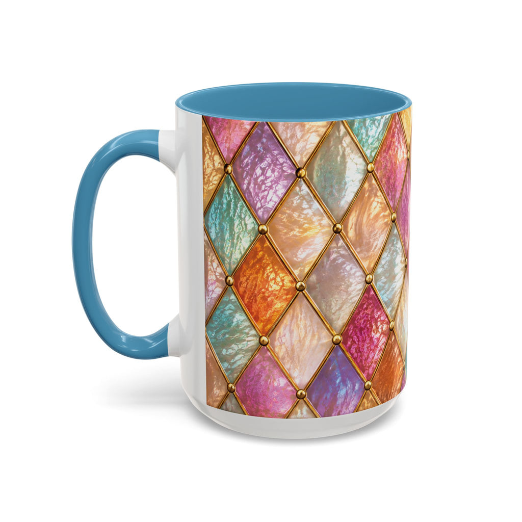 Colorful Jewel-Quilt Accent Coffee Mug — Vibrant Stained-Glass Pattern (11/15oz) Gift for her