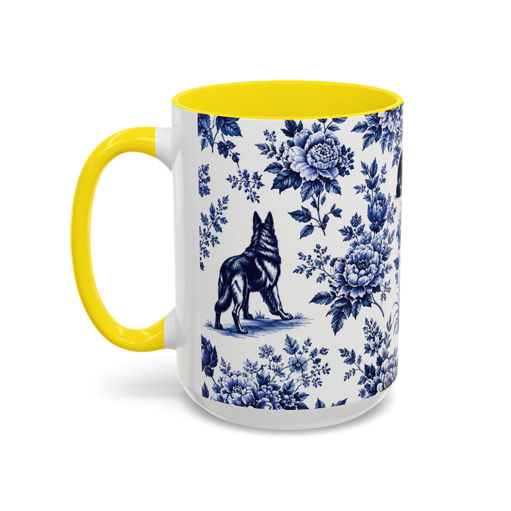 Elegant German Shepherd Floral Mug | Luxury Blue Toile Coffee Mug 11/15oz Accent Ceramic