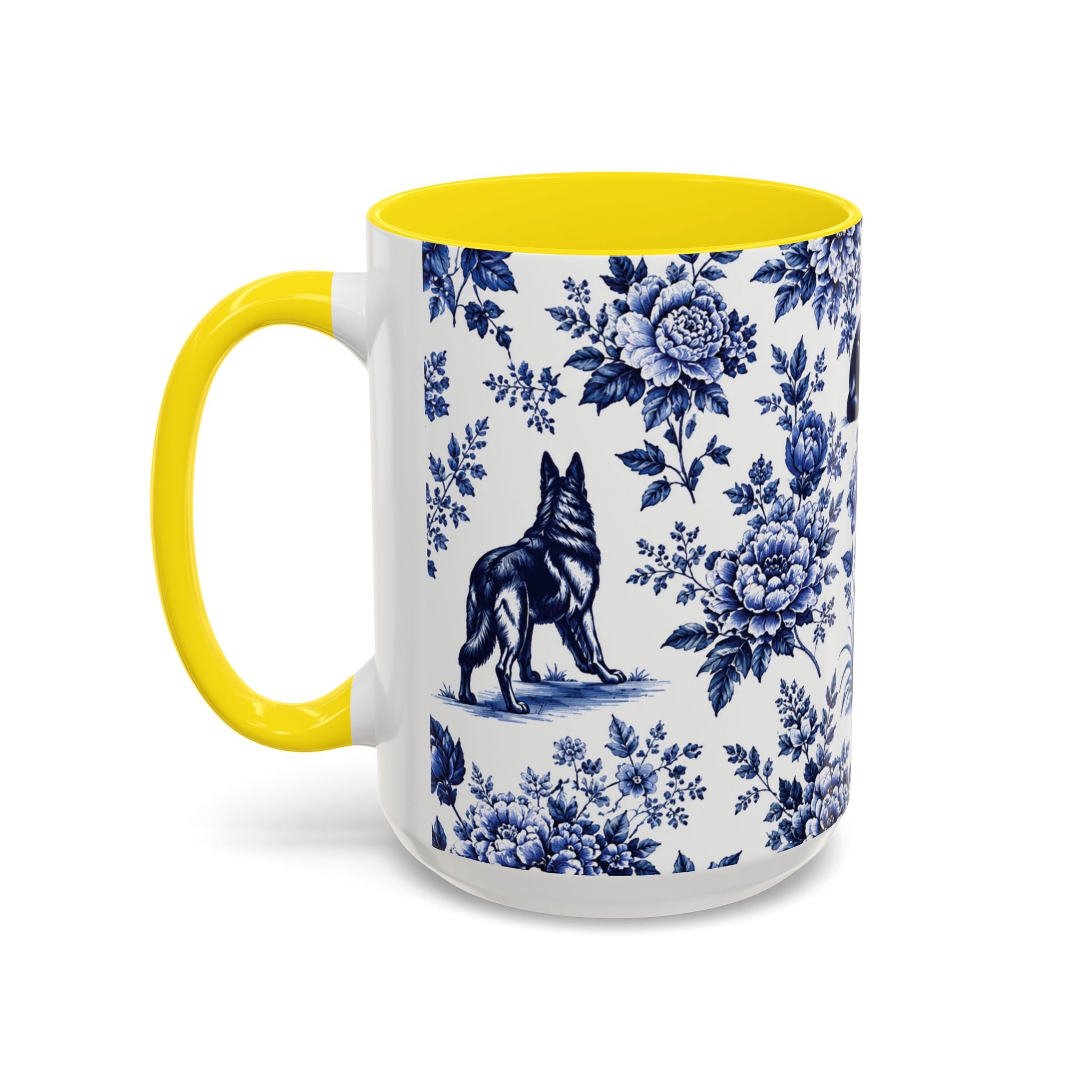 Elegant German Shepherd Floral Mug | Luxury Blue Toile Coffee Mug 11/15oz Accent Ceramic