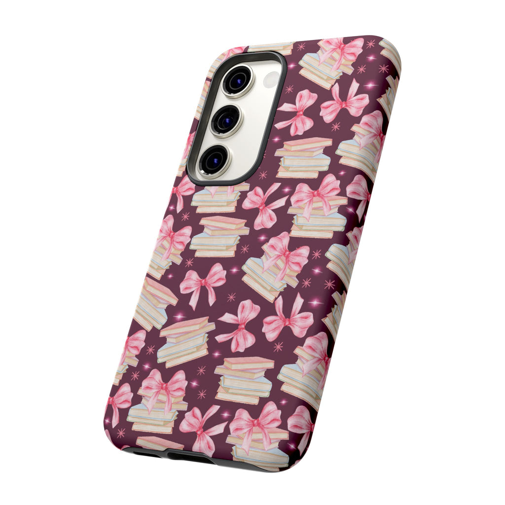 Coquette Pink Bows & Books Phone Case for iPhone 17 and Samsung, Pixel | Stylish Protective Cover Gift for Her Perfect for Floral Lover