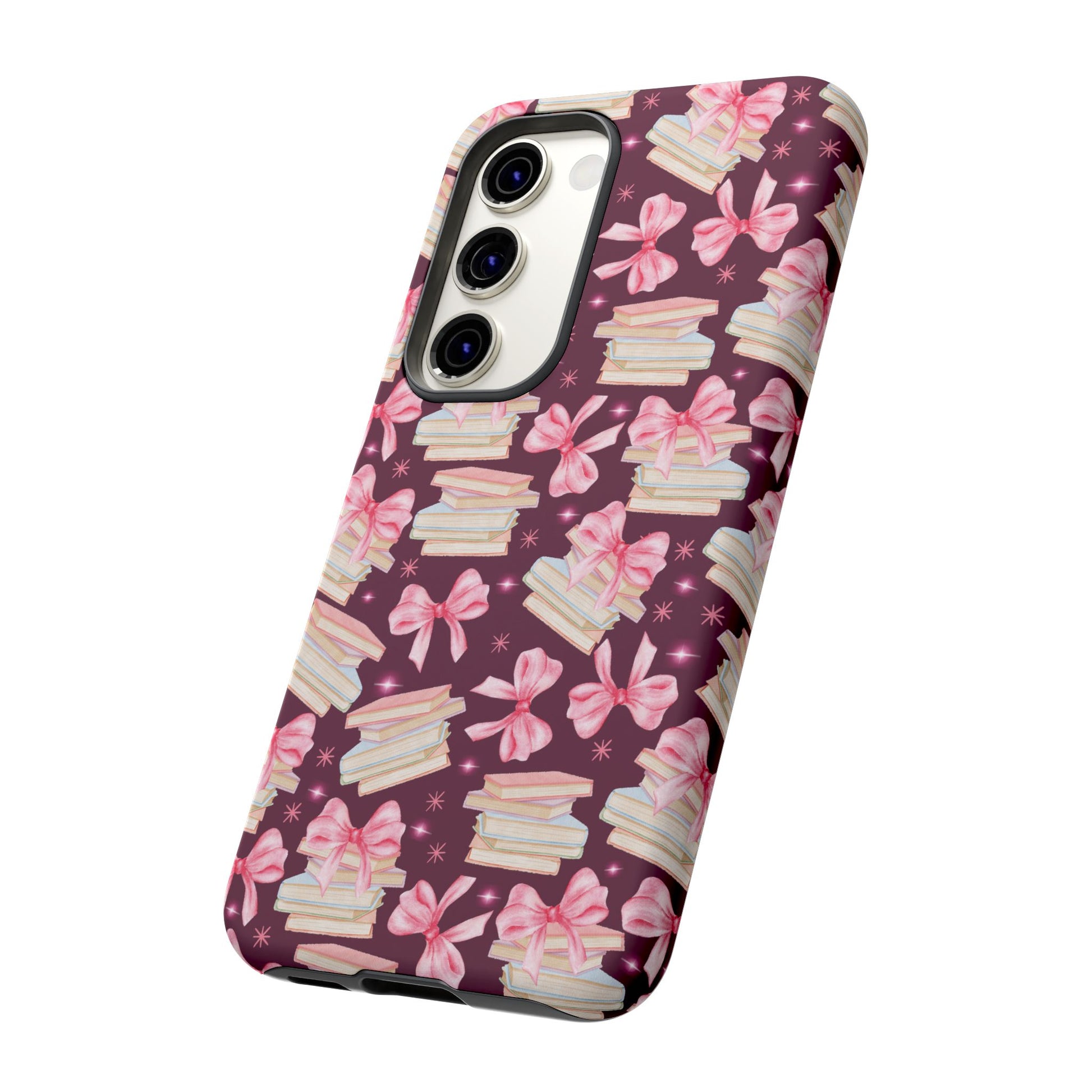 Coquette Pink Bows & Books Phone Case for iPhone 17 and Samsung, Pixel | Stylish Protective Cover Gift for Her Perfect for Floral Lover