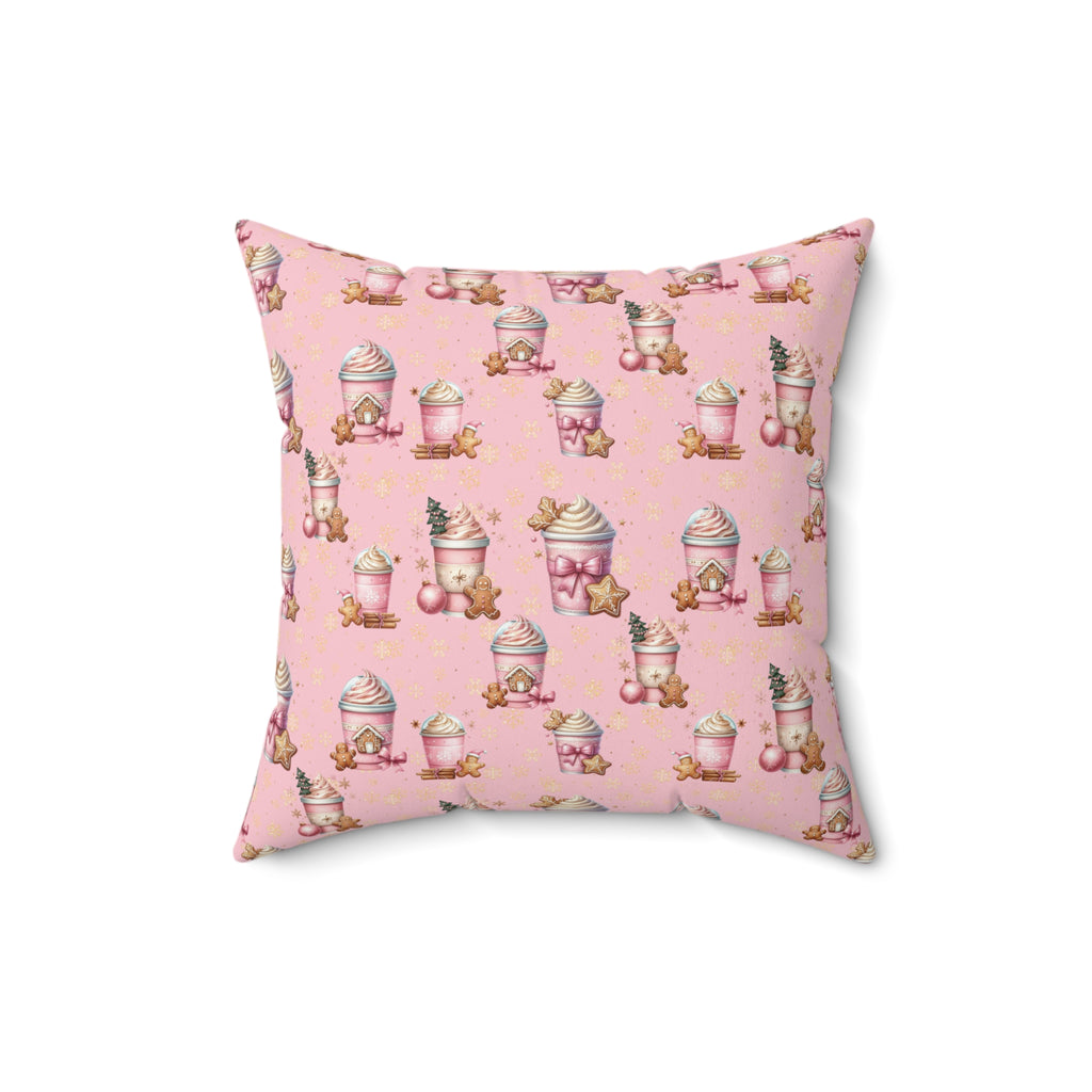 Christmas Pink Gingerbread People with Coffee Square Pillow Festive Decorative Cushion, Soft and Cozy, Perfect for Holiday Home Decor Bridal Shower - MRSBYVALLE