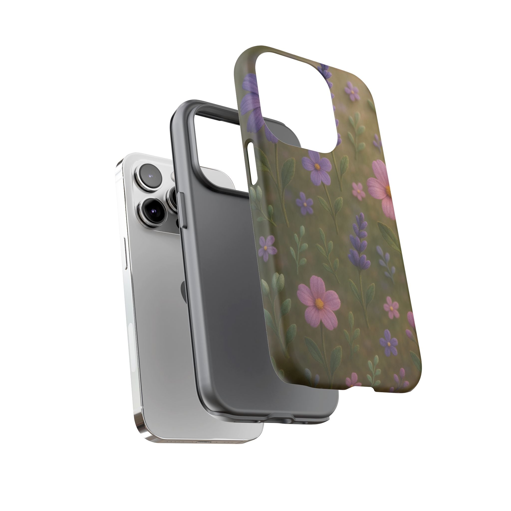 Pastel Flowers 3D Illusion Wildflower Phone Case Cute Pastel Floral Design in Lavender, Pink, Mint Green Aesthetic Protective Case for iPhone and  Android