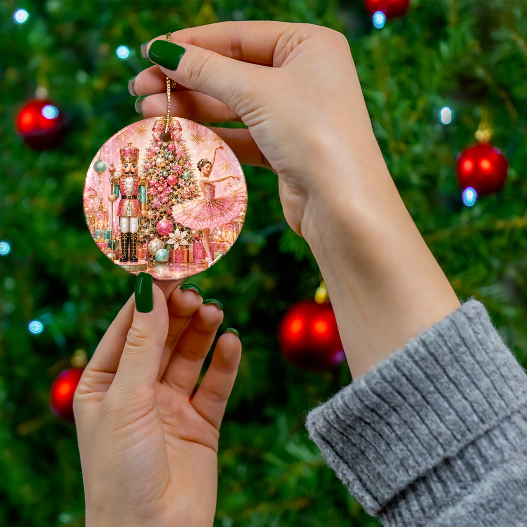 Nutcracker Ballet Ceramic Ornament — Pink Christmas Tree Holiday Decoration