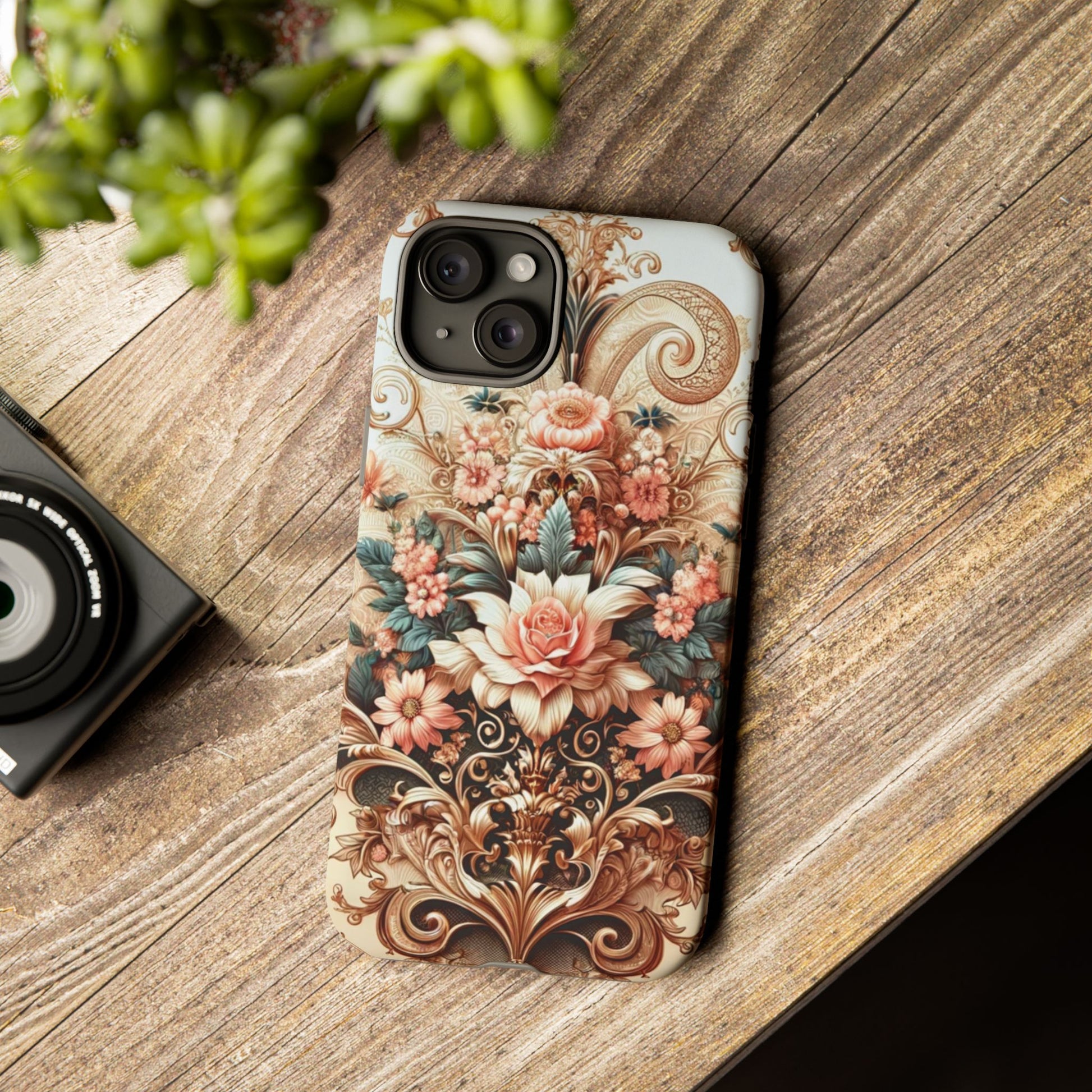 Gold Design Luxury Phone Tough Case Floral Elegant Durable Stylish for Modern Devices iPhone 17, 16, 15, Samsung iPhone Samsung Accessory Gift for Her