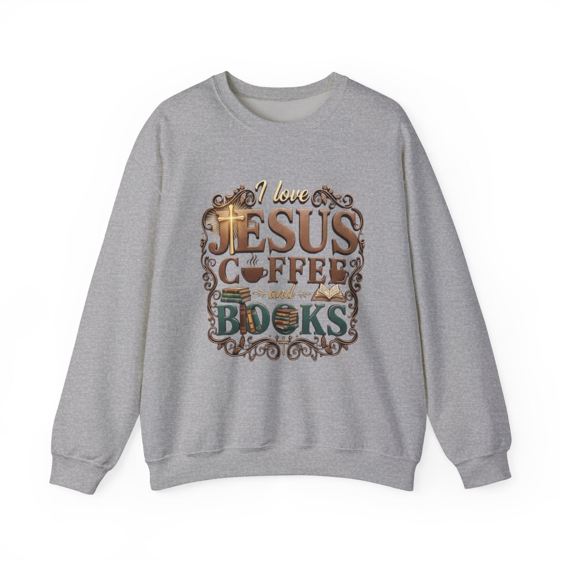 Love Jesus, Coffee & Books Sweatshirt | Christian Unisex Crewneck, Cozy Faith Gift