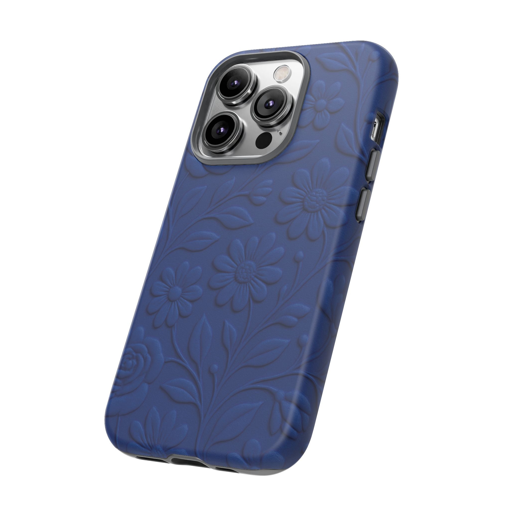 3D Illusion Floral Cobalt Blue Phone Case Elegant Raised Flower Design, Seamless Textured Look, Durable & Stylish Protection for iPhone and Android Models Fits iPhone & Samsung Models