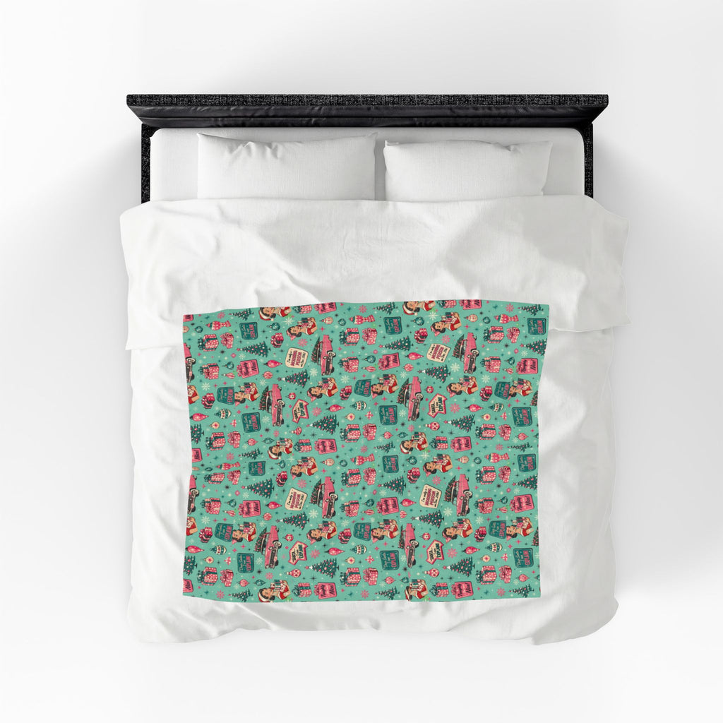 Funny Retro Pink Christmas Blanket Vintage Mid Century Holiday Throw Cozy Christmas Couch Blanket Festive Winter