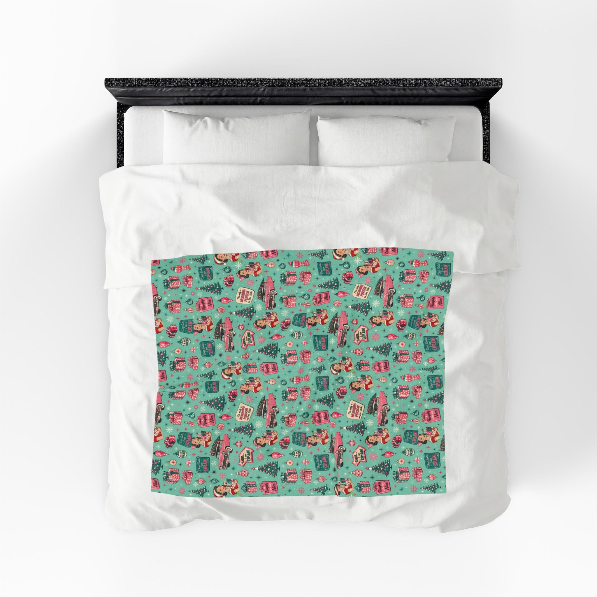 Funny Retro Pink Christmas Blanket Vintage Mid Century Holiday Throw Cozy Christmas Couch Blanket Festive Winter