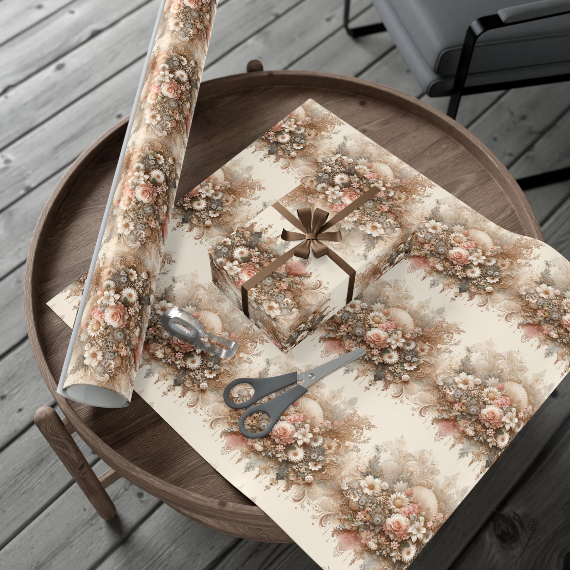 Elegant Vintage Lace Floral Symphony Timeless Wrapping Paper Perfect for Weddings, Bridal & Baby Showers Eco-Friendly, All Occasion.