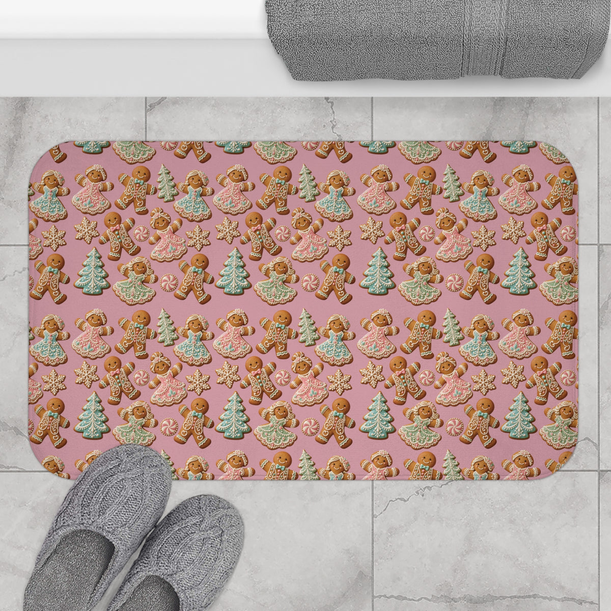 Gingerbread Cookies Pink Holiday Bath Mat update Bathroom