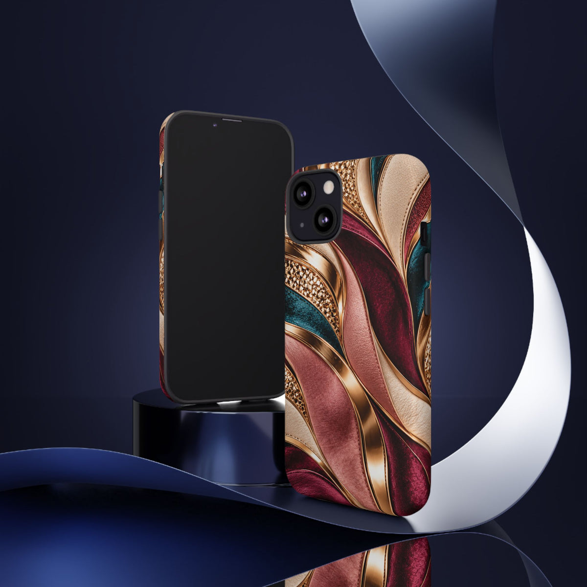 Lux Marble Waves Phone Case Metallic Burgundy, Teal Gold Protective Cover iPhone 18