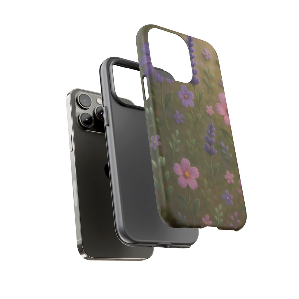 Pastel Flowers 3D Illusion Wildflower Phone Case Cute Pastel Floral Design in Lavender, Pink, Mint Green Aesthetic Protective Case for iPhone and  Android