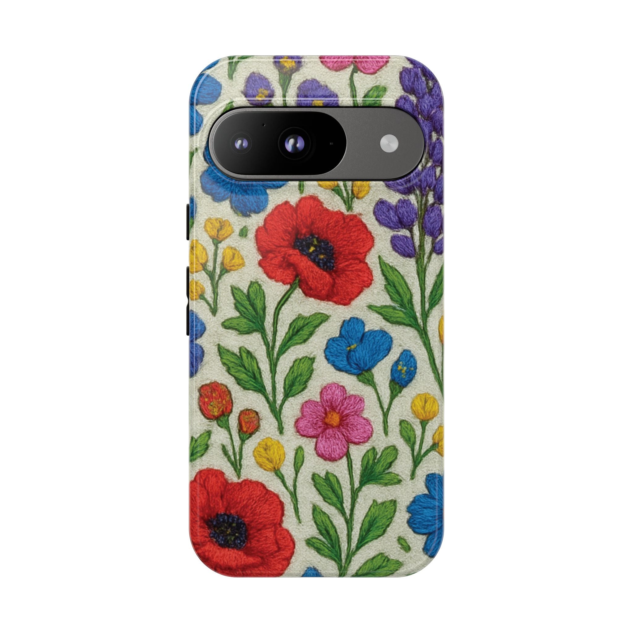 Bright 3D Illusion Wildflower Phone Case Cute Floral Design in Red, Pink, Blue – Aesthetic Protective Case for iPhone and  Android