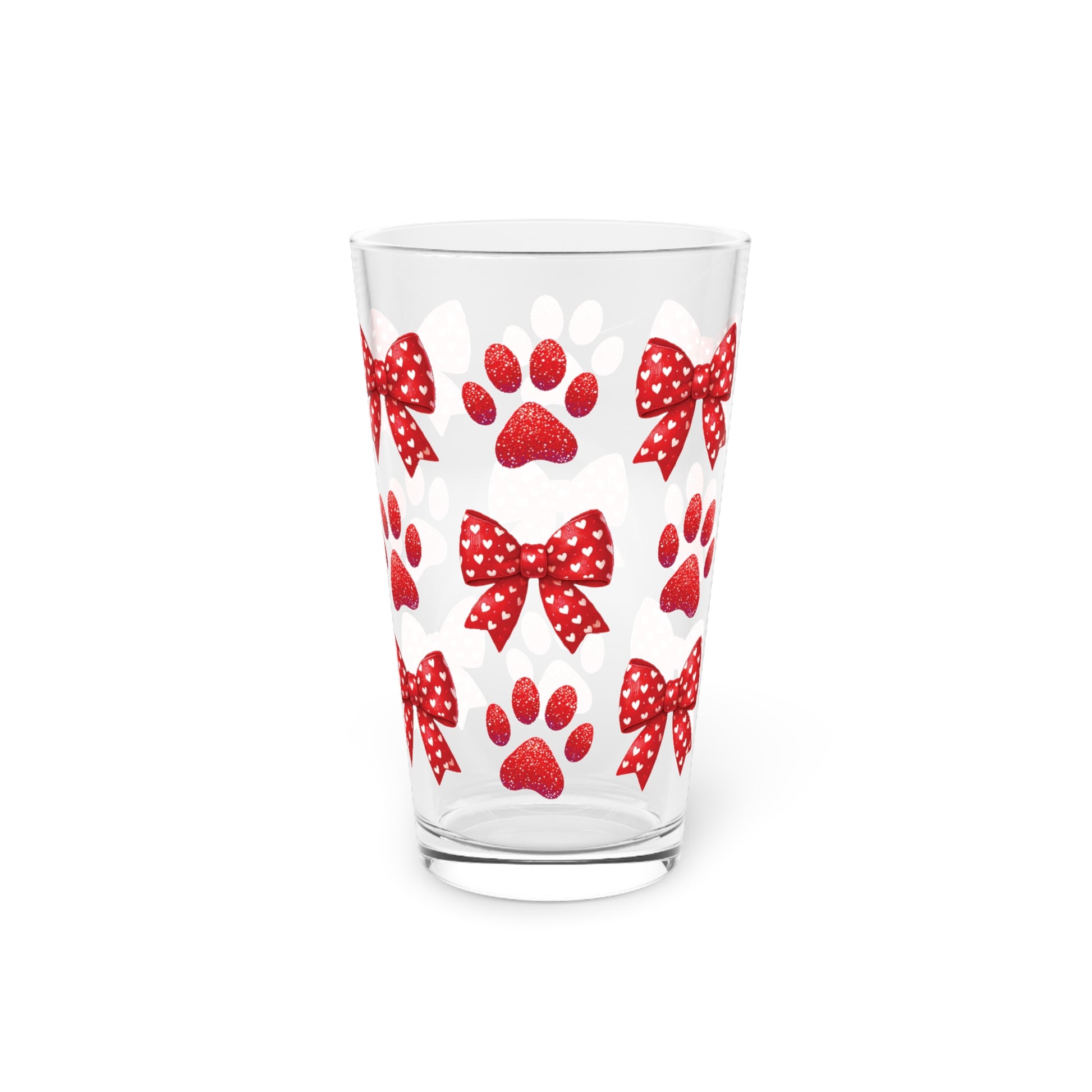 Red Bows and Paws 16oz Pint Glass - Custom Drinkware for Dog Lovers, Adorable Paw Print Gift, Personalized Home Bar Glass, Perfect for Pet Owner Gifts! Perfect for Parties - MRSBYVALLE