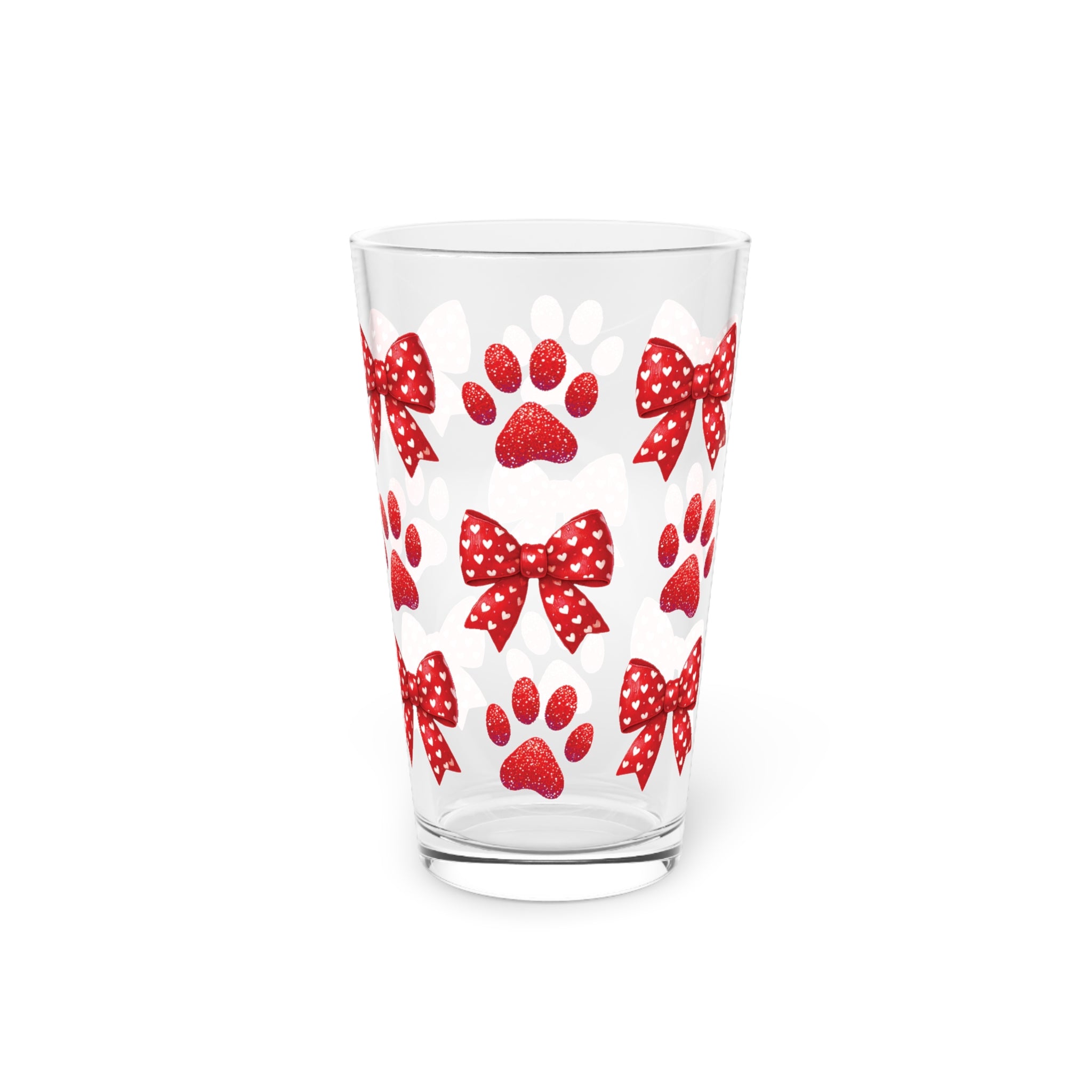 Red Bows and Paws 16oz Pint Glass - Custom Drinkware for Dog Lovers, Adorable Paw Print Gift, Personalized Home Bar Glass, Perfect for Pet Owner Gifts! Perfect for Parties - MRSBYVALLE