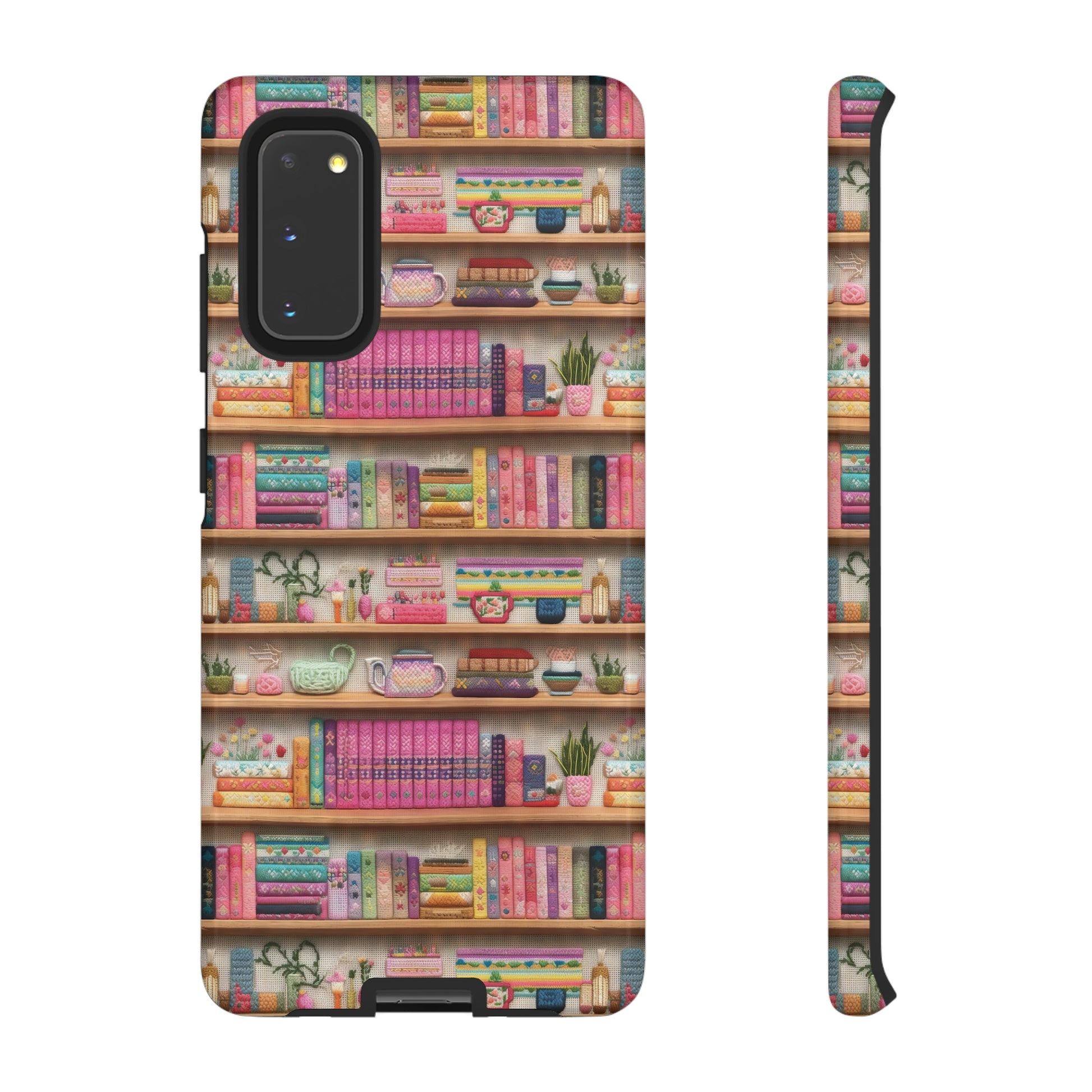 Phone Case 3D Illusion Books & Shelf Embroidery Design with Vibrant Colors Gift for Her Phone 15, Samsung iPhone Samsung Gift for Her Case iPhone 15, Samsung iPhone Samsung Accessory Gift for Her.