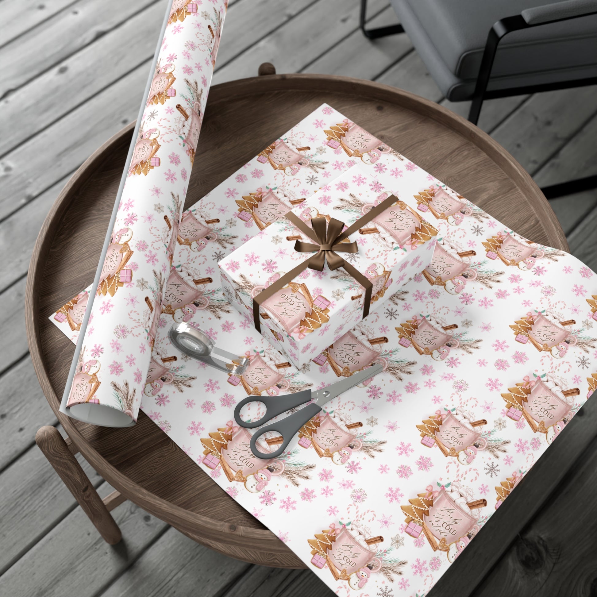 Charming 'Baby It's Cold Outside' Wrapping Paper Perfect for Winter and Holiday Gifts | Cozy Christmas Packaging | Festive Snowflakes Design | High-Quality Gift Wrap for Any Occasion Gift for Her - MRSBYVALLE