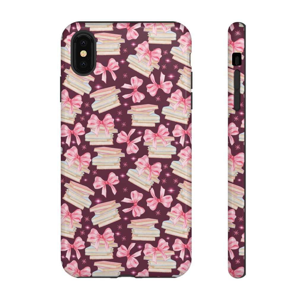 Coquette Pink Bows & Books Phone Case for iPhone 16 15 14 13 12  21 23 Samsung, and Pixel | Stylish Protective Cover Gift for Her Perfect for Floral Lover