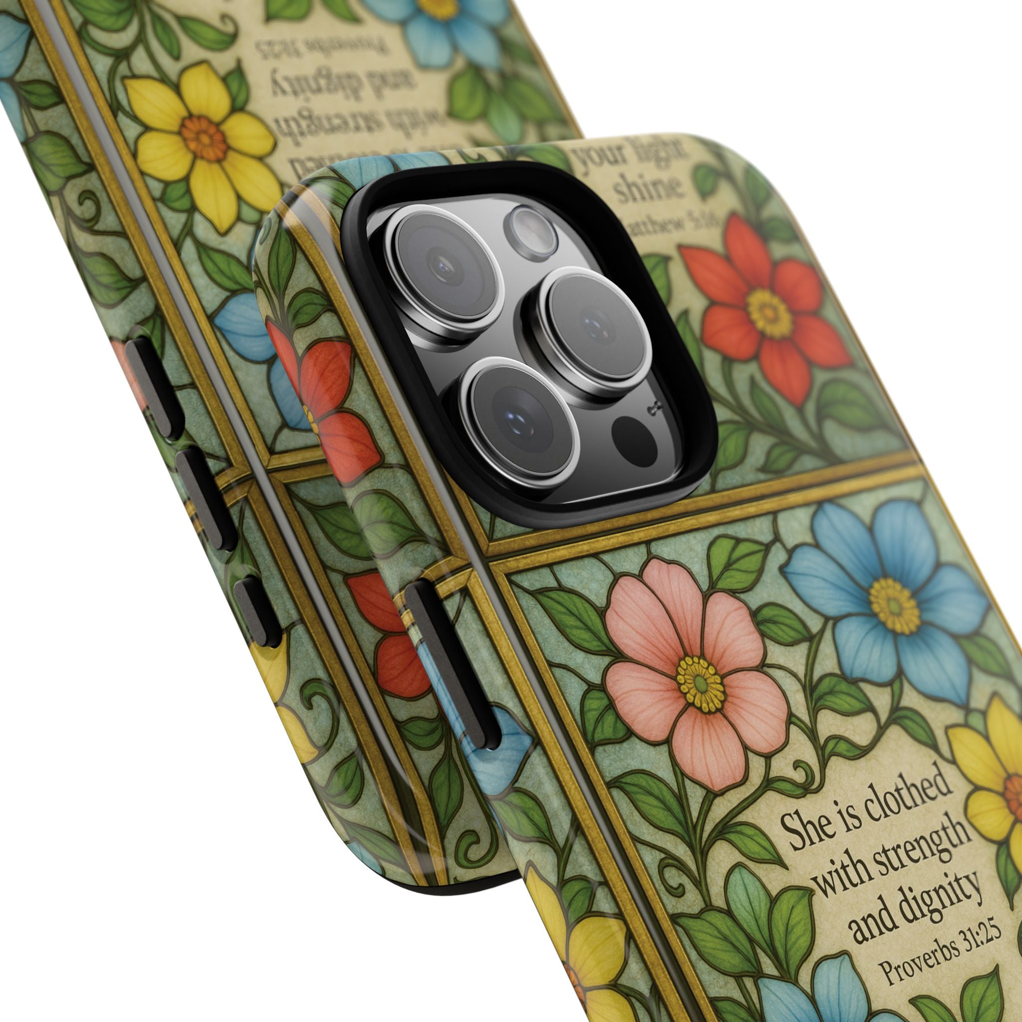 Pastel Floral Stained Glass Bible Verse Phone Case Christian Affirmation, Soft Faith Design, iPhone Samsung Google, Inspirational Gift for HerGift for Christians