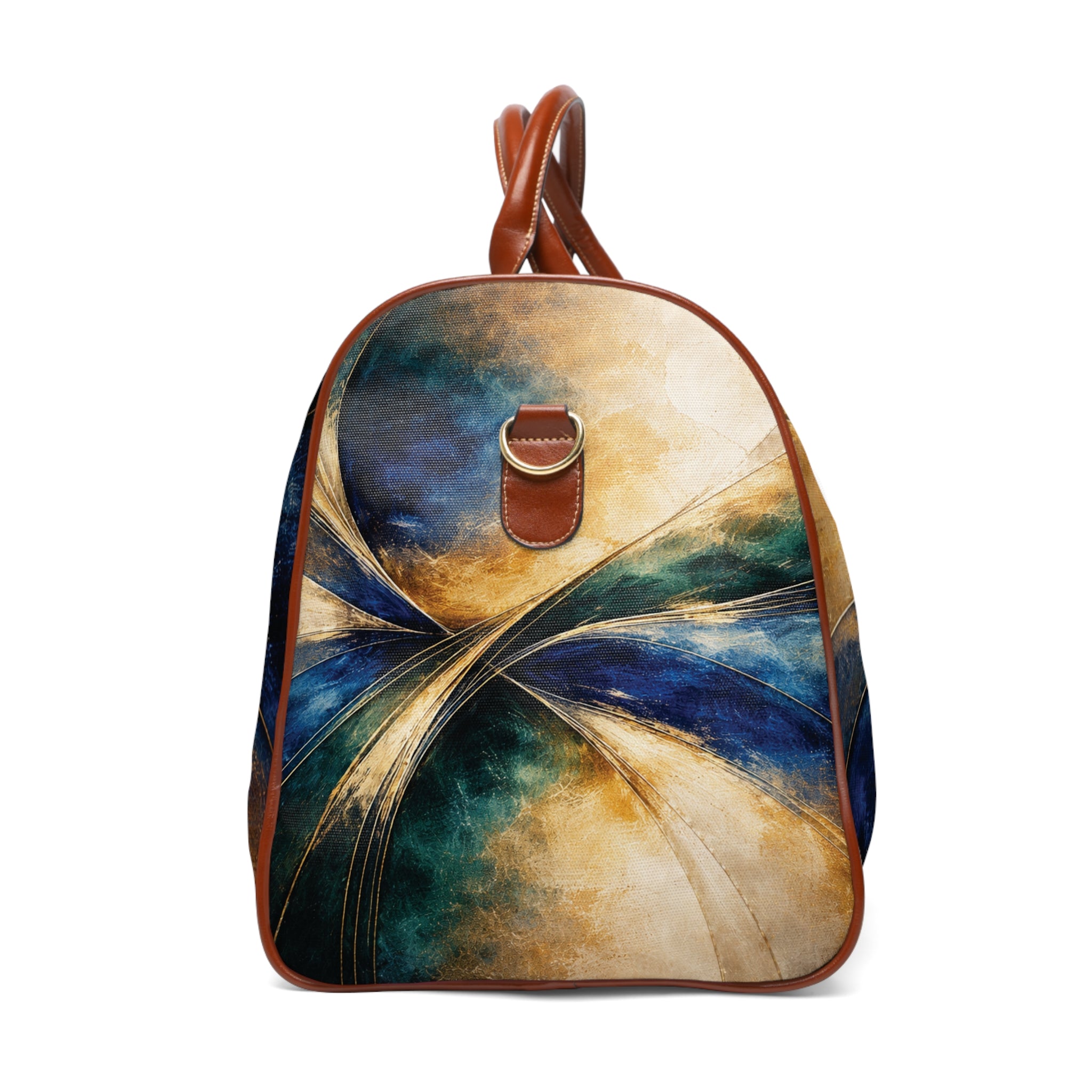 Luxury Blue & Gold NeoDeco Waterproof Travel Bag — Gilded Convergence