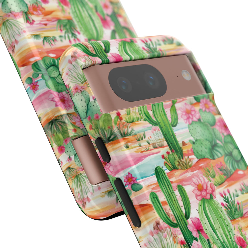 Pink and Mint Green Cactus Phone Case - Tough, Stylish Cover with Cactus Flowers | Durable Protection for iPhone & Android | Fresh Nature-Inspired Design!